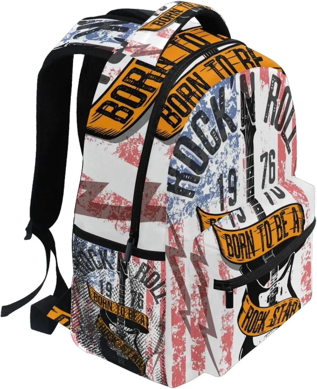 AUUXVA Kids Backpack School Shoulder Bag Large Waterproof Durable Bookbag Laptop Daypack for Students Teens Girls Boys Elementary (Rock Roll Music Guitar)