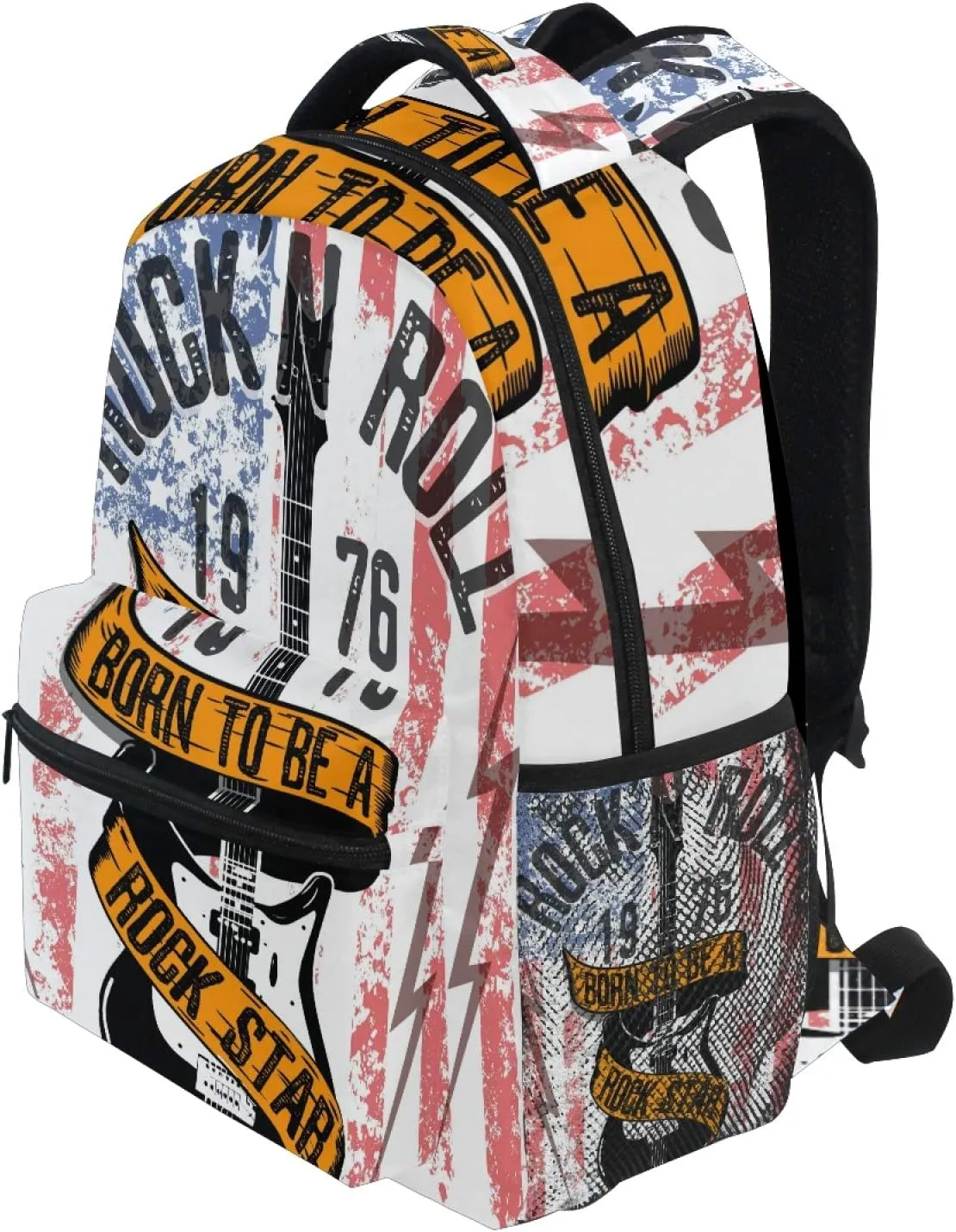 AUUXVA Kids Backpack School Shoulder Bag Large Waterproof Durable Bookbag Laptop Daypack for Students Teens Girls Boys Elementary (Rock Roll Music Guitar)