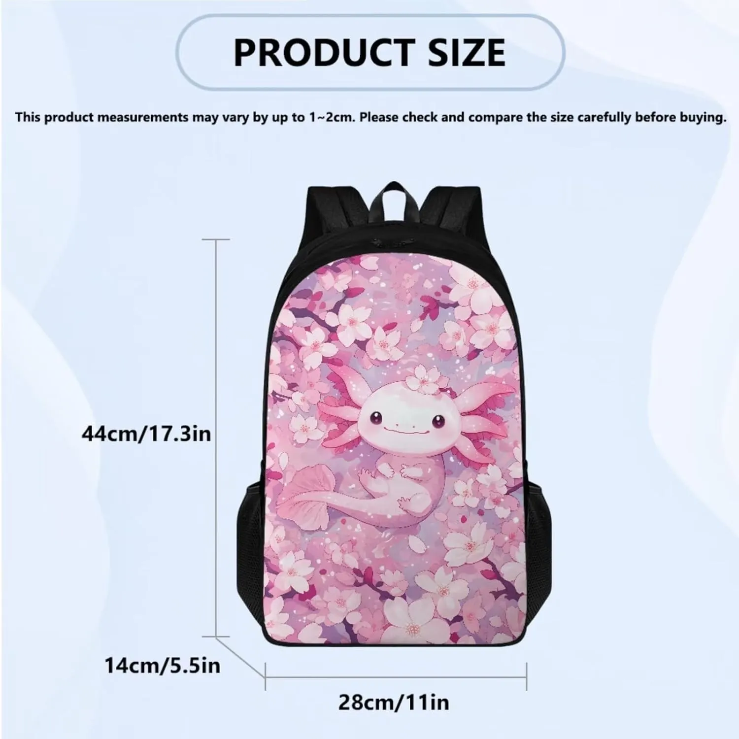 Axolotl 3 Piece Kids School Bookbag Set for Age 3-9 Toddler Kindergarten Elementary Backpack with Lunch Bag and Pencil Box for Girls Cute School Bag