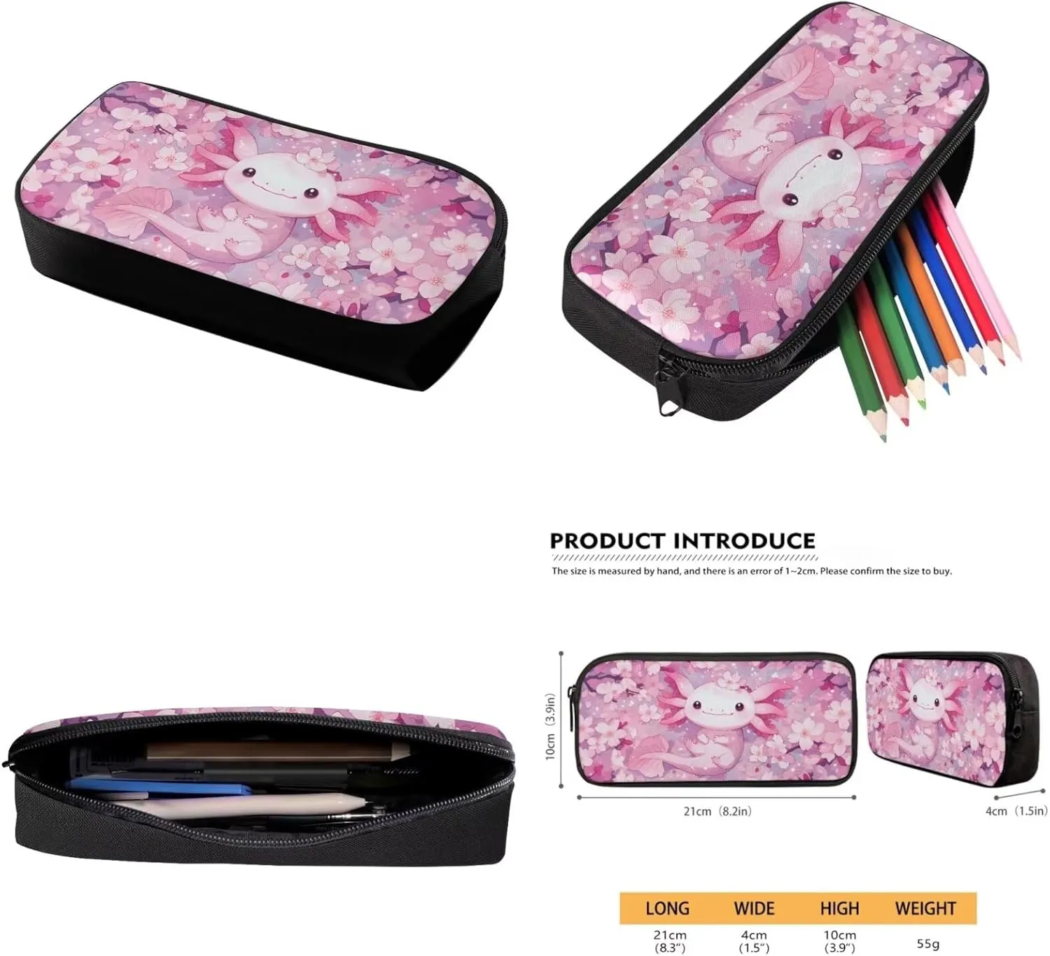 Axolotl 3 Piece Kids School Bookbag Set for Age 3-9 Toddler Kindergarten Elementary Backpack with Lunch Bag and Pencil Box for Girls Cute School Bag