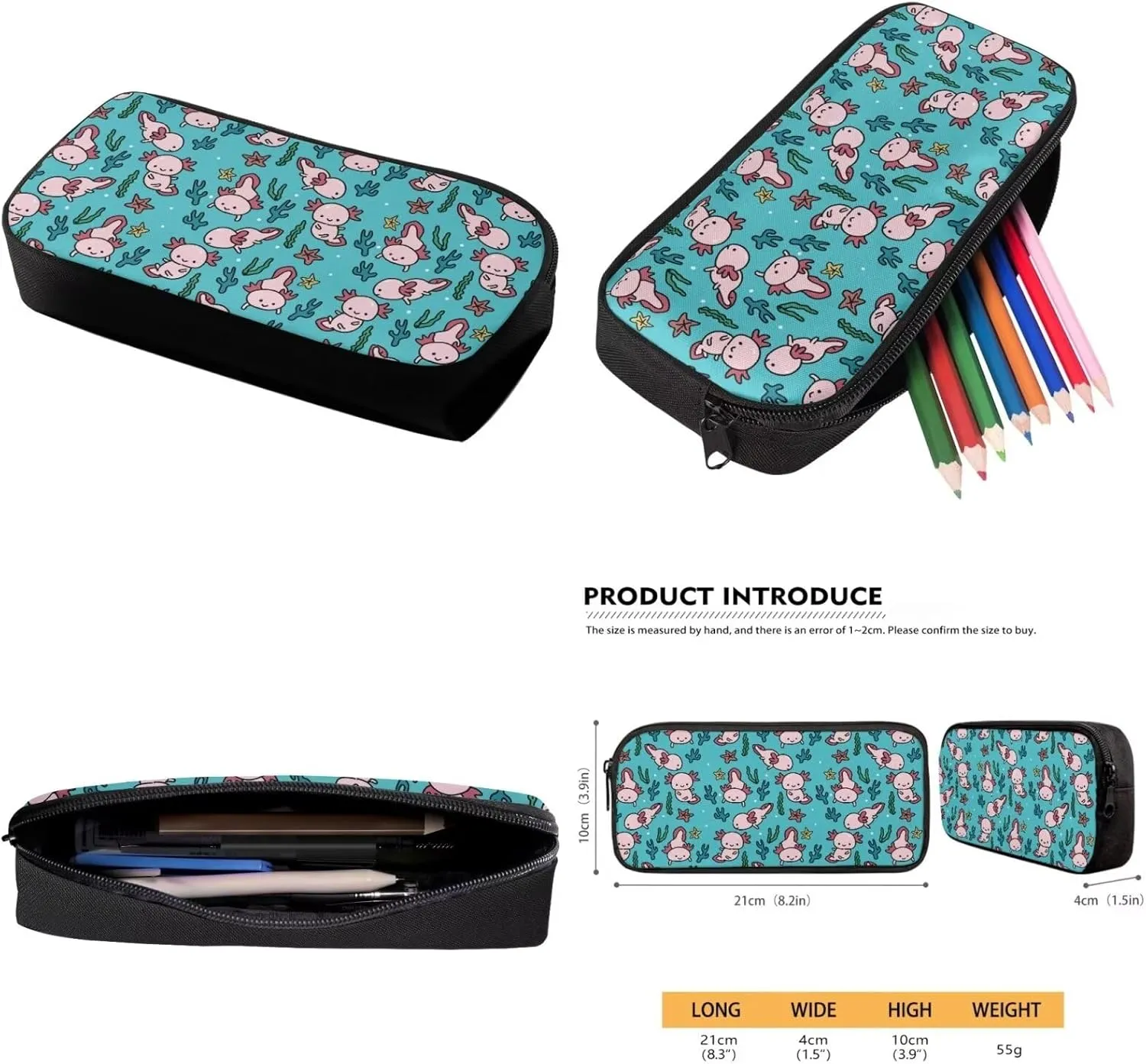 Axolotl Print School Backpack for Girls 10-12 Aesthetic Cute Casual School Bag for Teens Kids School Supplies Set 3 Pcs Bookbag Set for Primary Kindergarten Elementary Middle School
