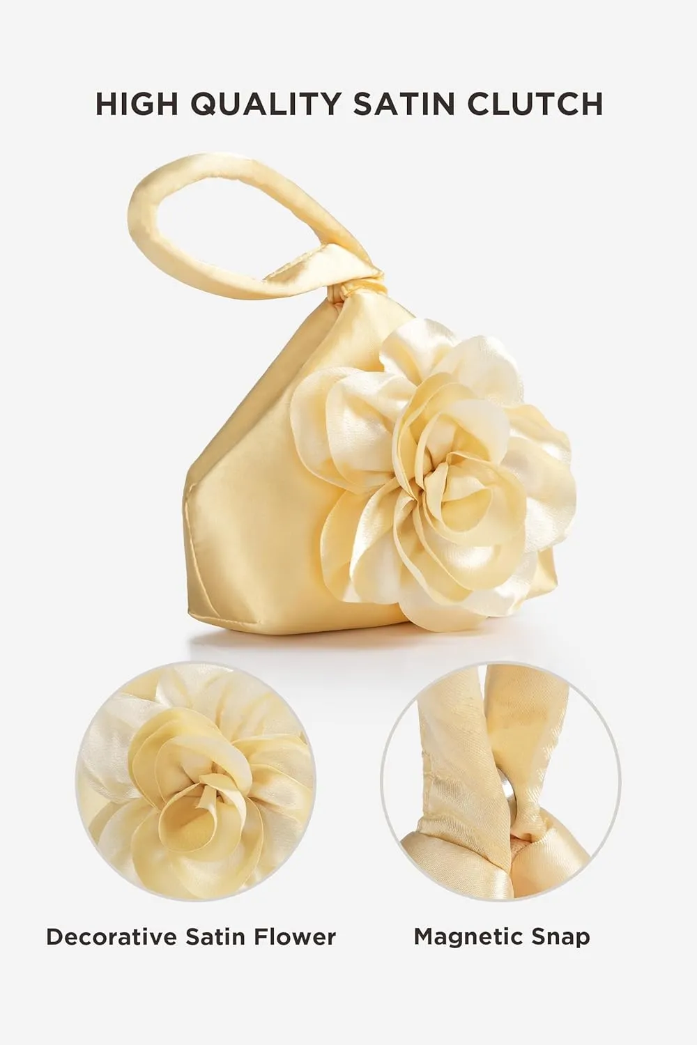 BABEYOND Clutch Purses for Women - Evening Bags Flower Satin Handbag Classy Wristlet Purse for Party Daily Wedding