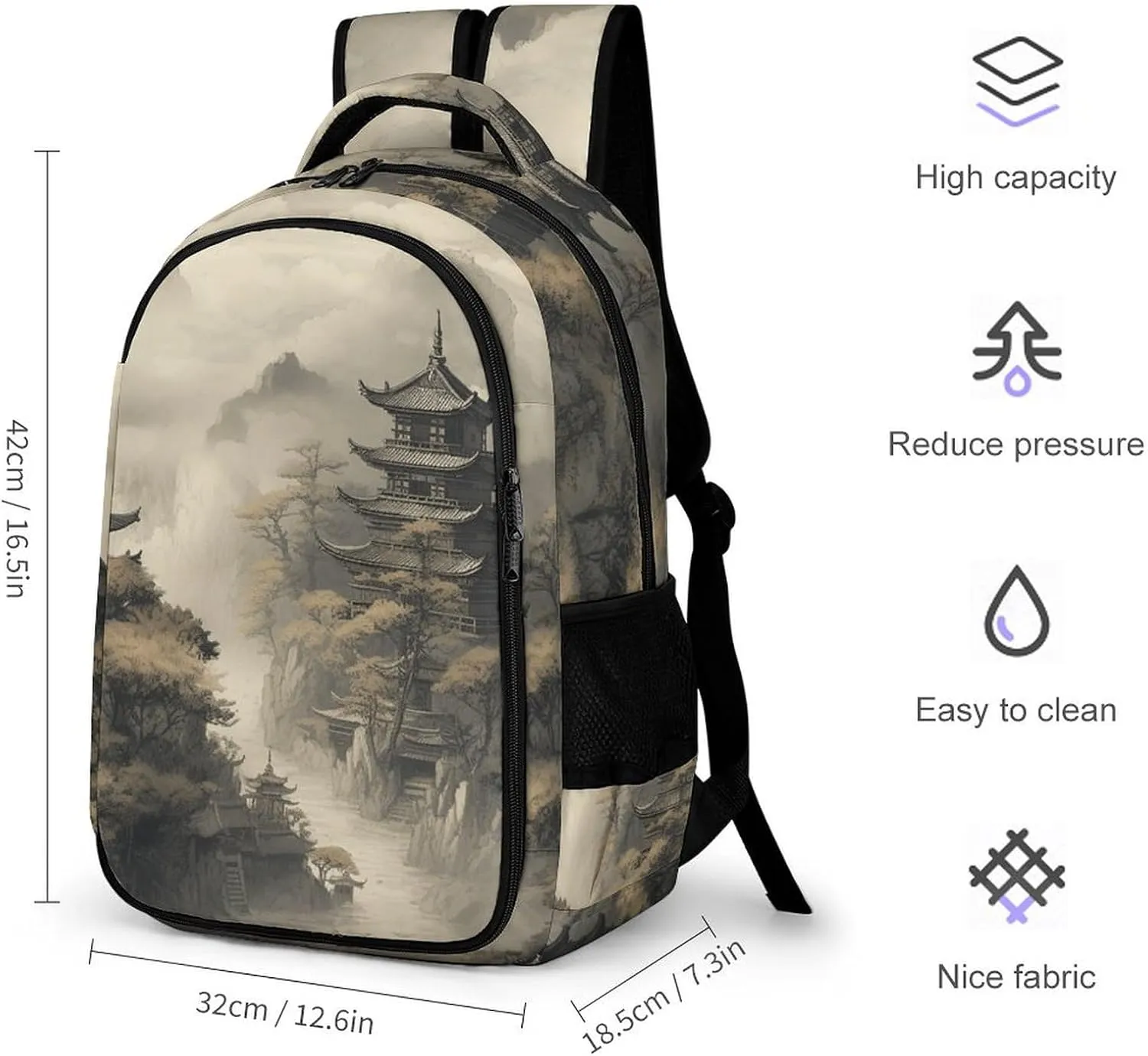 Backpack for Women Men Daypack Chinese Style Architecture Laptop Backpack Computer Bag Casual Nurse Bag Laptop Bag