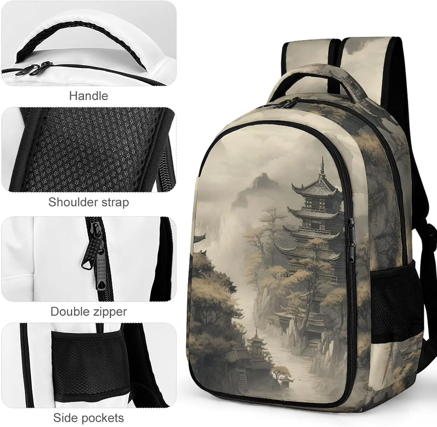 Backpack for Women Men Daypack Chinese Style Architecture Laptop Backpack Computer Bag Casual Nurse Bag Laptop Bag