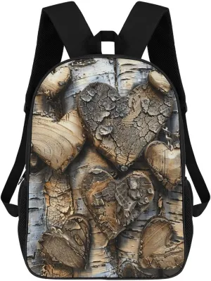 Backpack for Women Men Laptop Backpack Carved Wooden Heart Casual Daypack Work Travel Computer Backpack