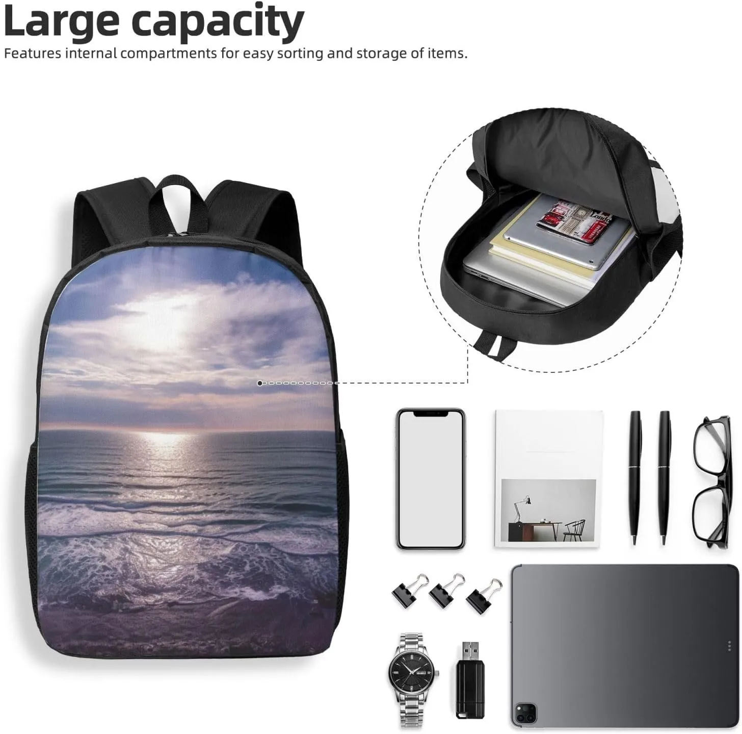 Backpack Travel Laptop Backpack for Men Women Atlantic Ocean Computer Backpacks 17 inch Casual Daypack