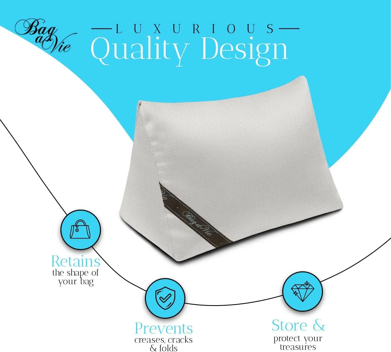 Bag-a-Vie Purse Shaper Pillow Insert - Herringbone - Luxury Handbag Shaper Insert for Women's Purses - Handbag Custom Pillow Purse Accessories for Birkin 25