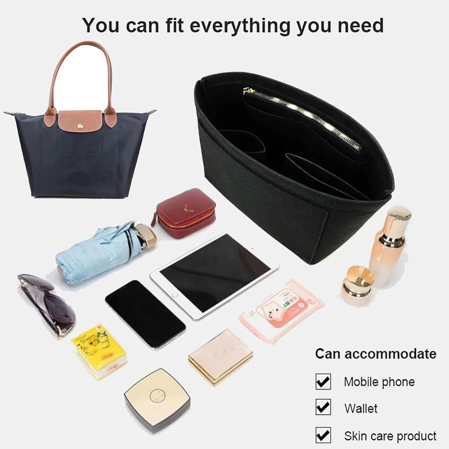 bag Organizer Insert for Longchamp Le Pliage Neo Handbags Insert Organizer 1012BLACK-M