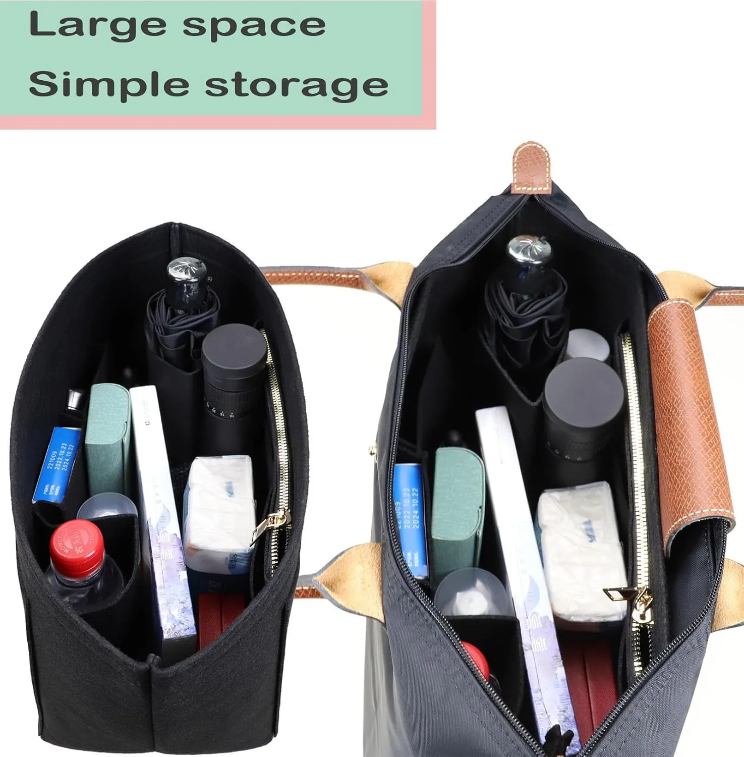 bag Organizer Insert for Longchamp Le Pliage Neo Handbags Insert Organizer 1012BLACK-M