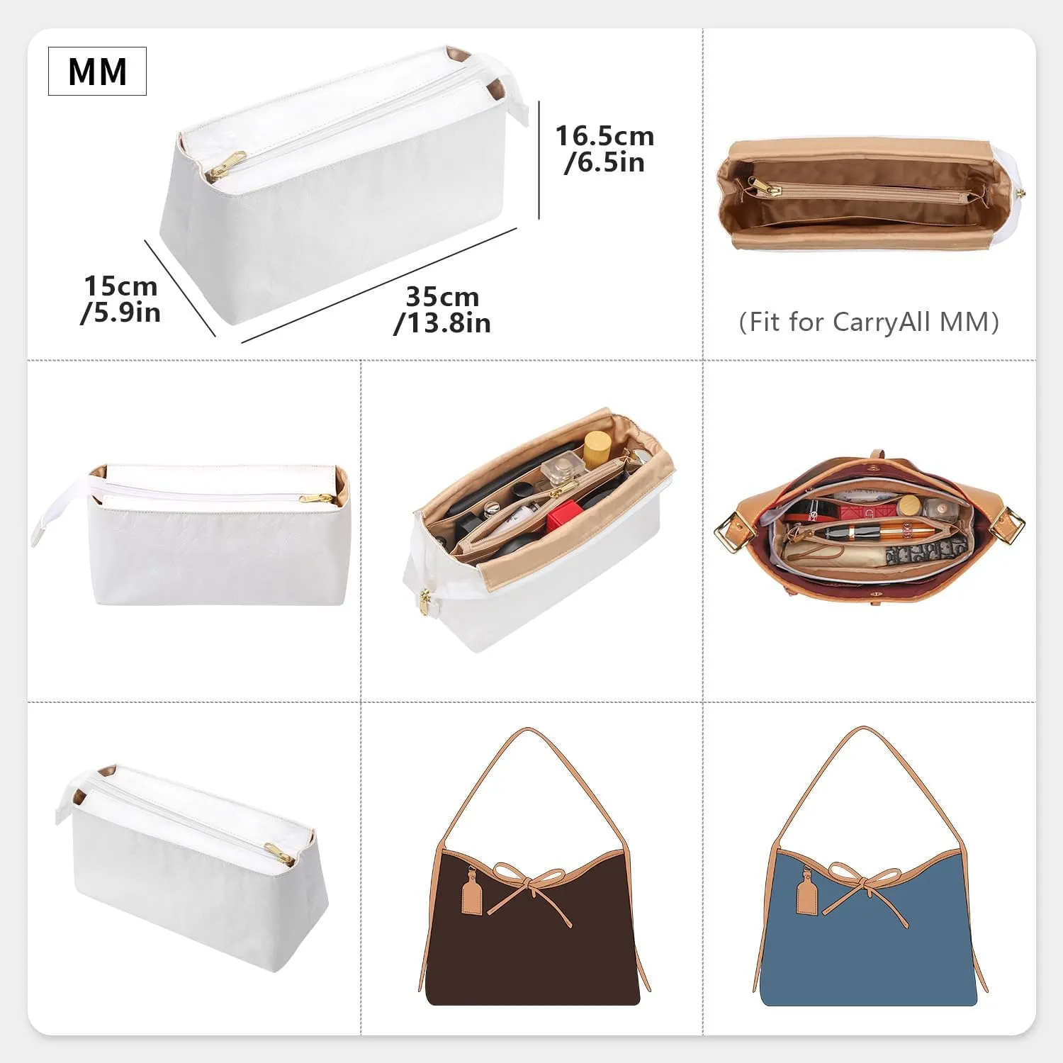 Bag Organizer Insert, Purse Organizer Insert Suit for LV Carryall MM Tote Bag, Upgraded Dupontpaper Handbag Shaper