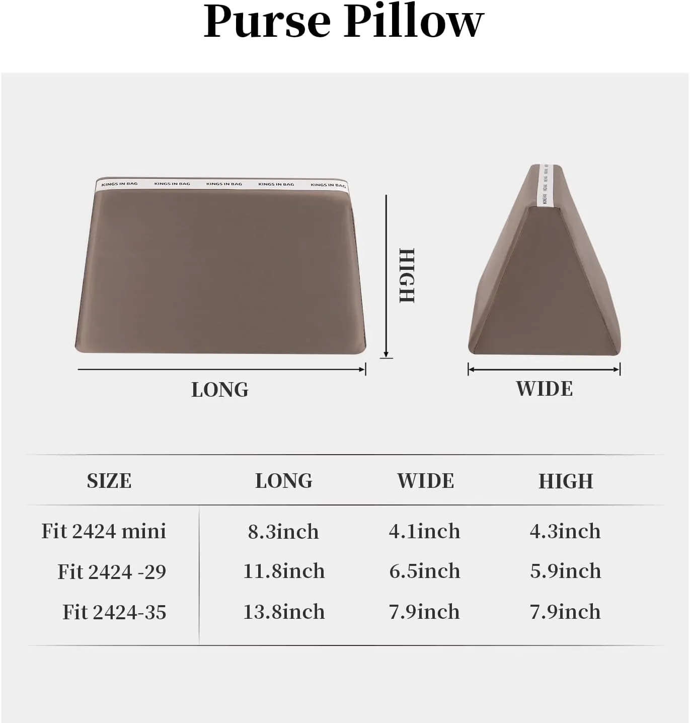 Bag Shaper Compatible with Kelly 2424-mini Bags, Purse Shaper Pillow Insert for Women Bags, Lightweight Shaper with Silky Satins and Soft Memory Foam Inner (Etoupe grey, KE2424-mini)