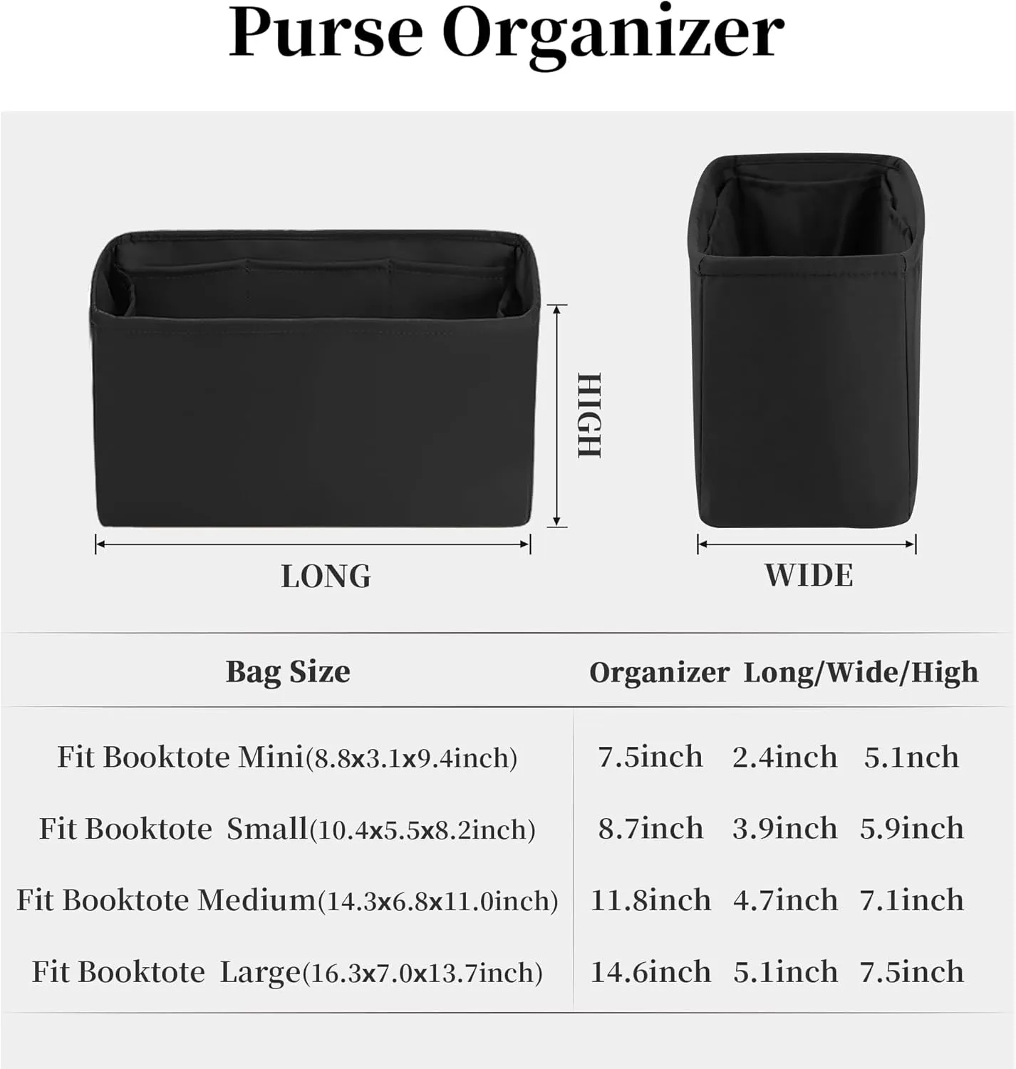 Bag Storage Organizer for Dior Book Tote Large Bag, Organizer Bag with Soft Satin, Large Tote Organizer for Women Luxury Bag, Bag Accessories with Multiple Pockets Design(Black, Large)