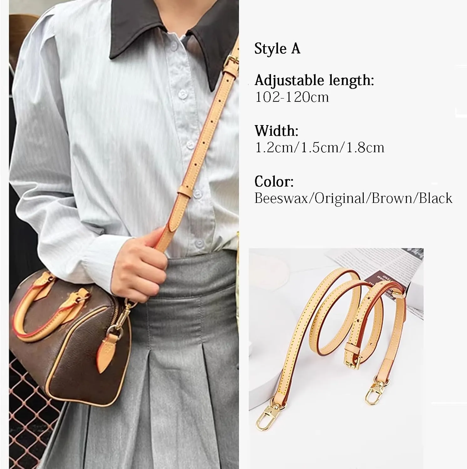 Bag Strap Leather Replacement Straps Adjuster Handbag Straps (Beeswax,Weith-1.2cm)