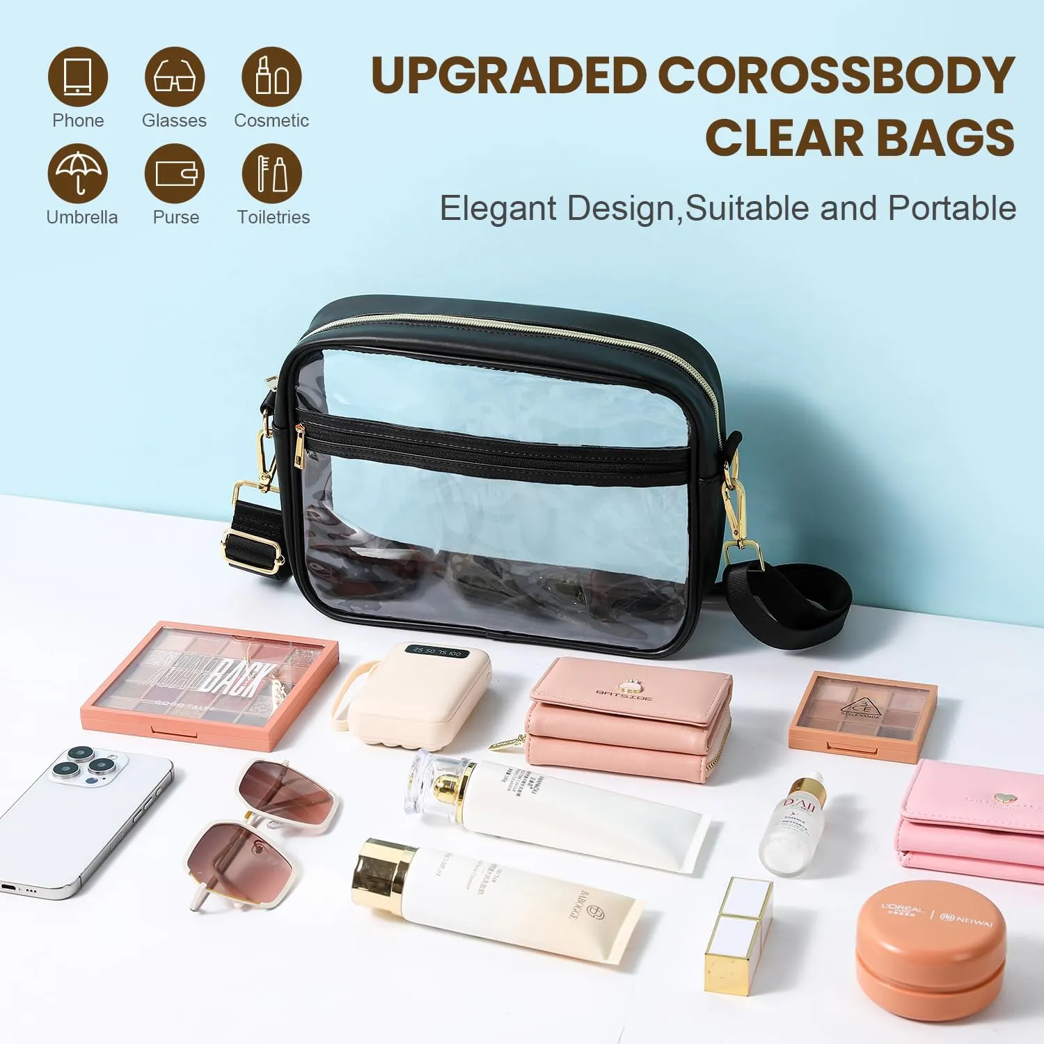 BAGAIL Clear Bag Stadium Approved Crossbody Shoulder Messenger Clear Purse with Adjustable Strap