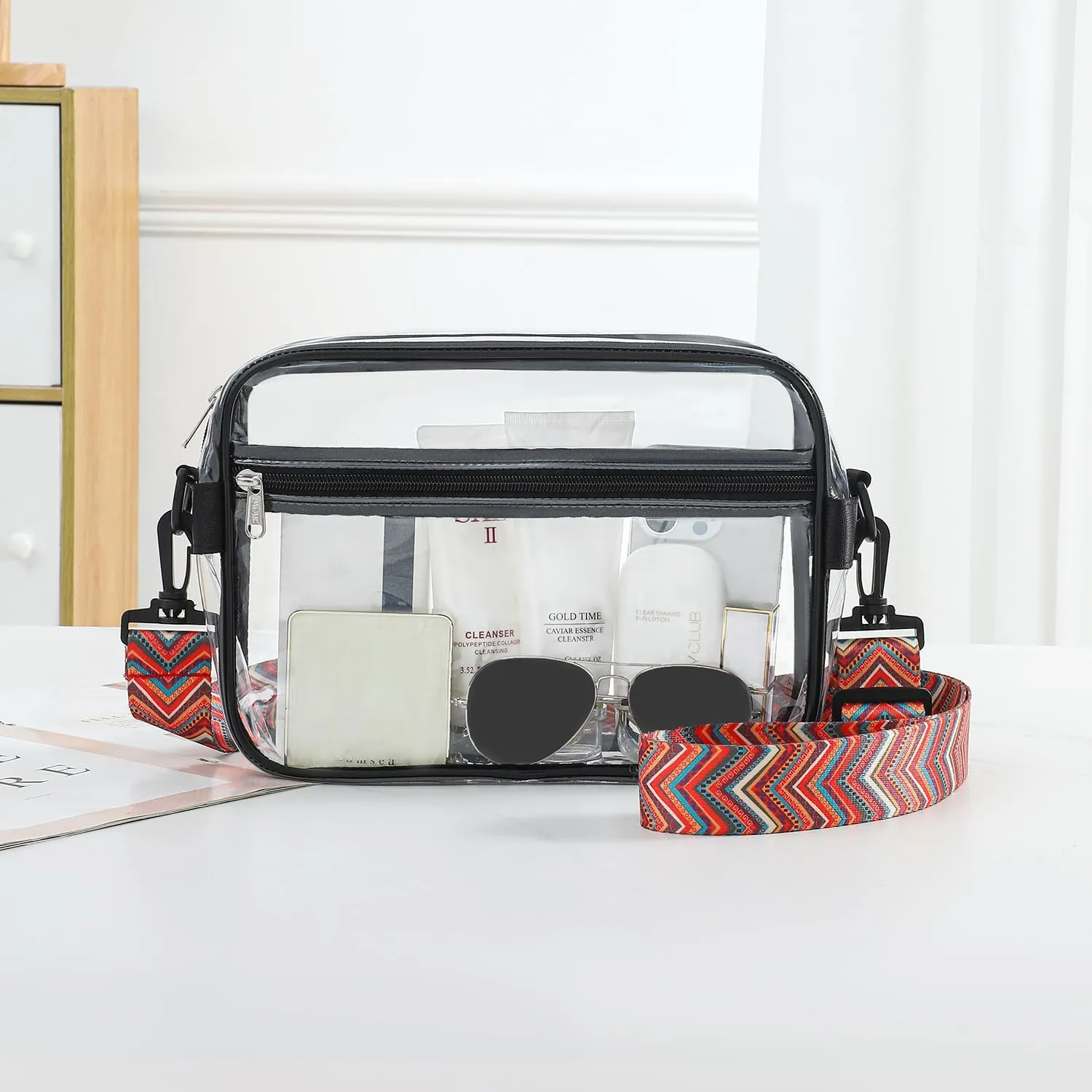 BAGAIL Clear Bag Stadium Approved Crossbody Shoulder Messenger Clear Purse with Adjustable Strap