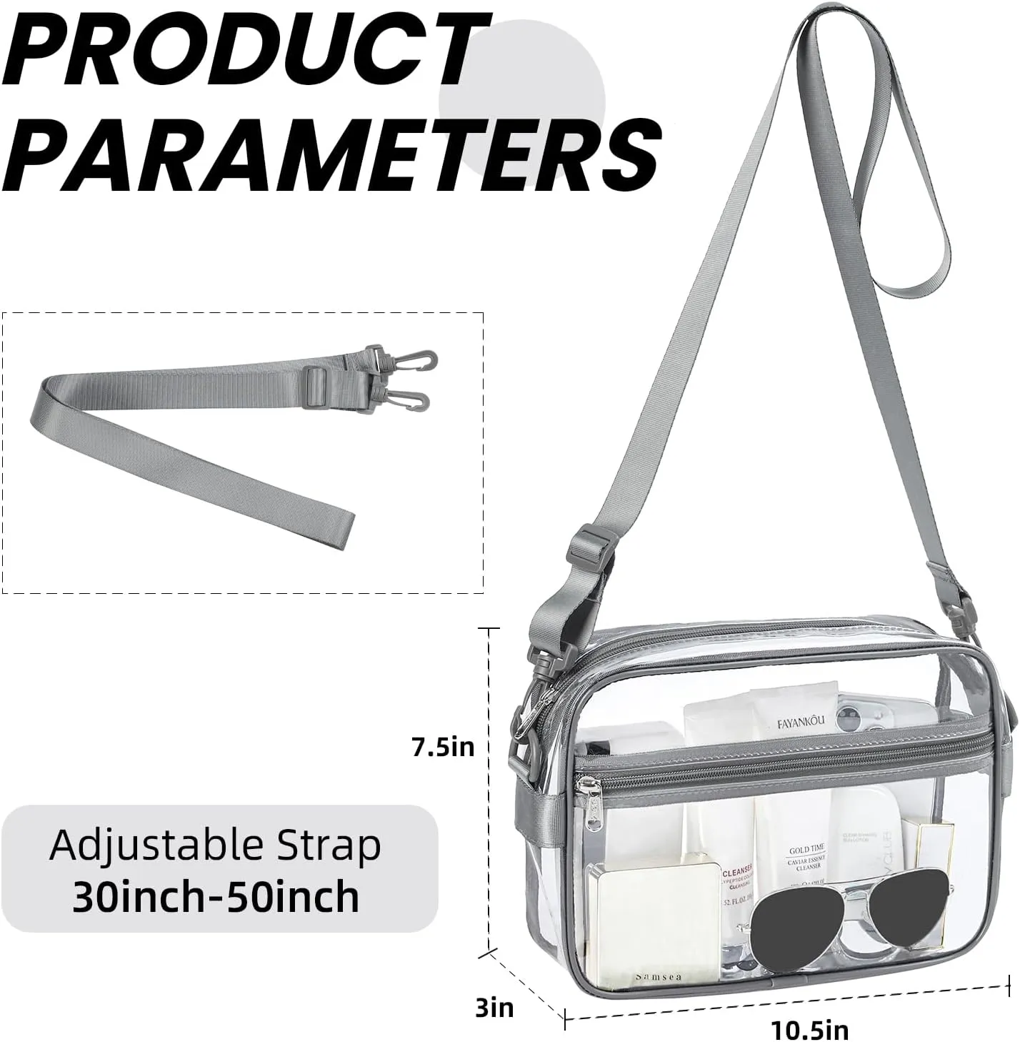 BAGAIL Clear Bag Stadium Approved Crossbody Shoulder Messenger Clear Purse with Adjustable Strap