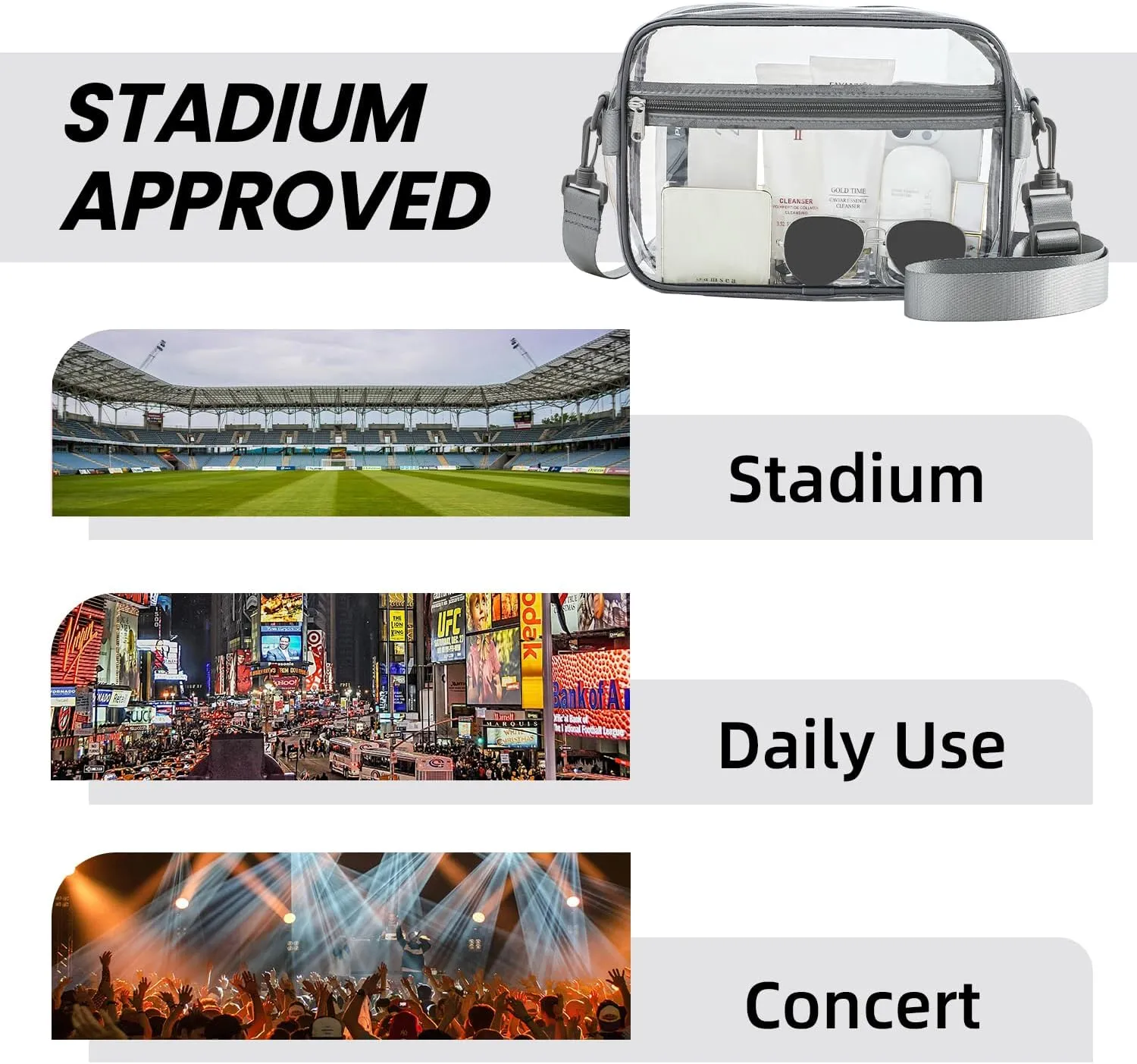 BAGAIL Clear Bag Stadium Approved Crossbody Shoulder Messenger Clear Purse with Adjustable Strap