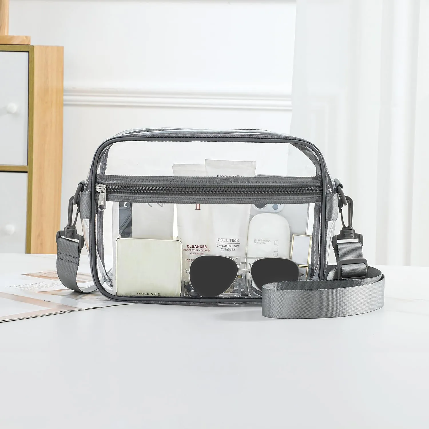 BAGAIL Clear Bag Stadium Approved Crossbody Shoulder Messenger Clear Purse with Adjustable Strap