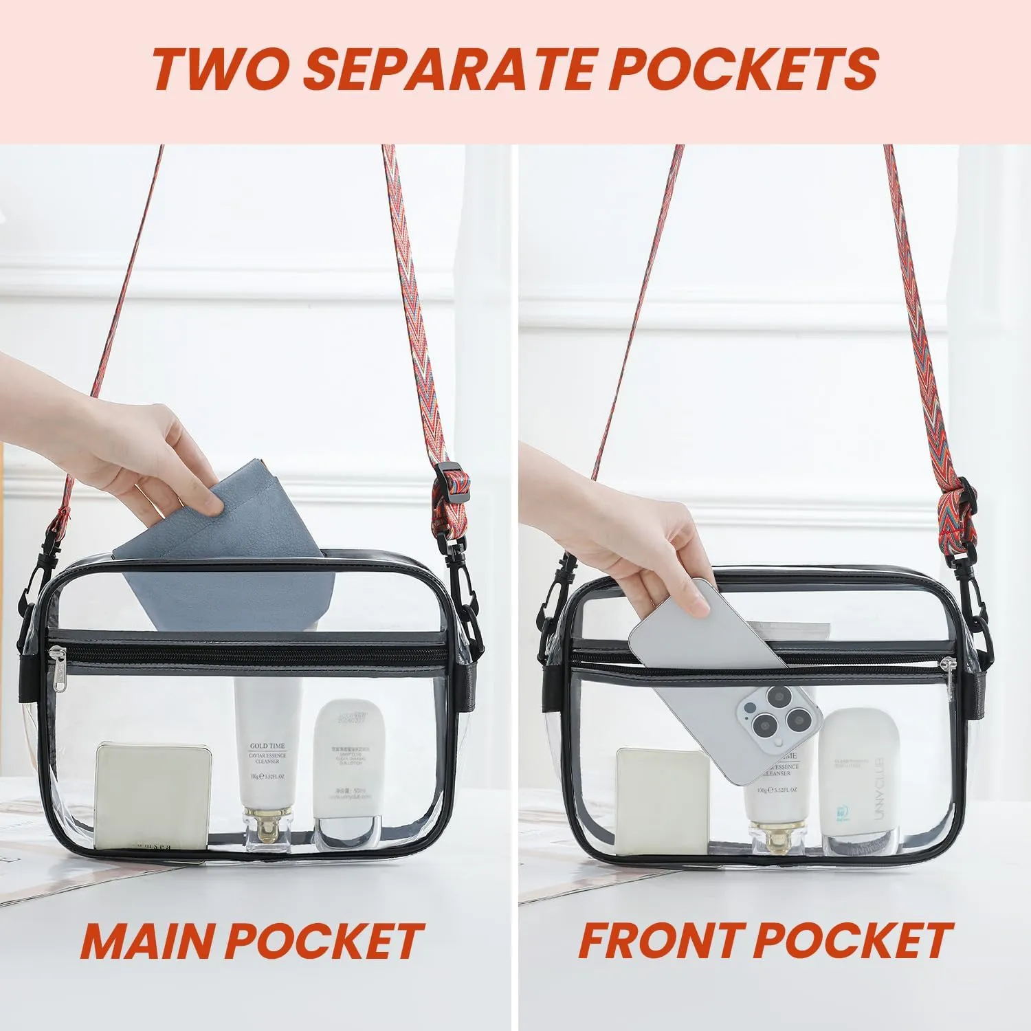 BAGAIL Clear Bag Stadium Approved Crossbody Shoulder Messenger Clear Purse with Adjustable Strap