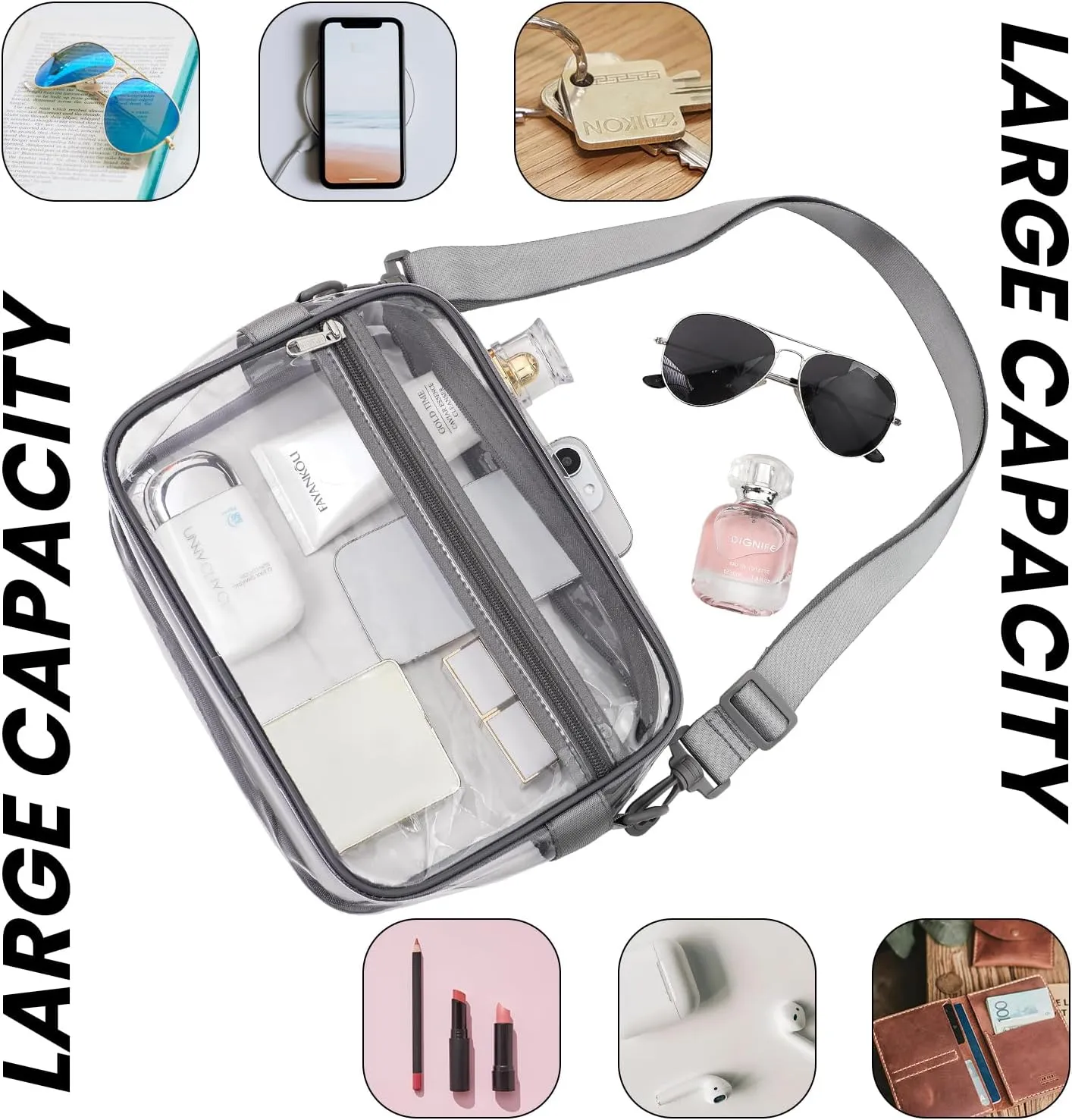BAGAIL Clear Bag Stadium Approved Crossbody Shoulder Messenger Clear Purse with Adjustable Strap