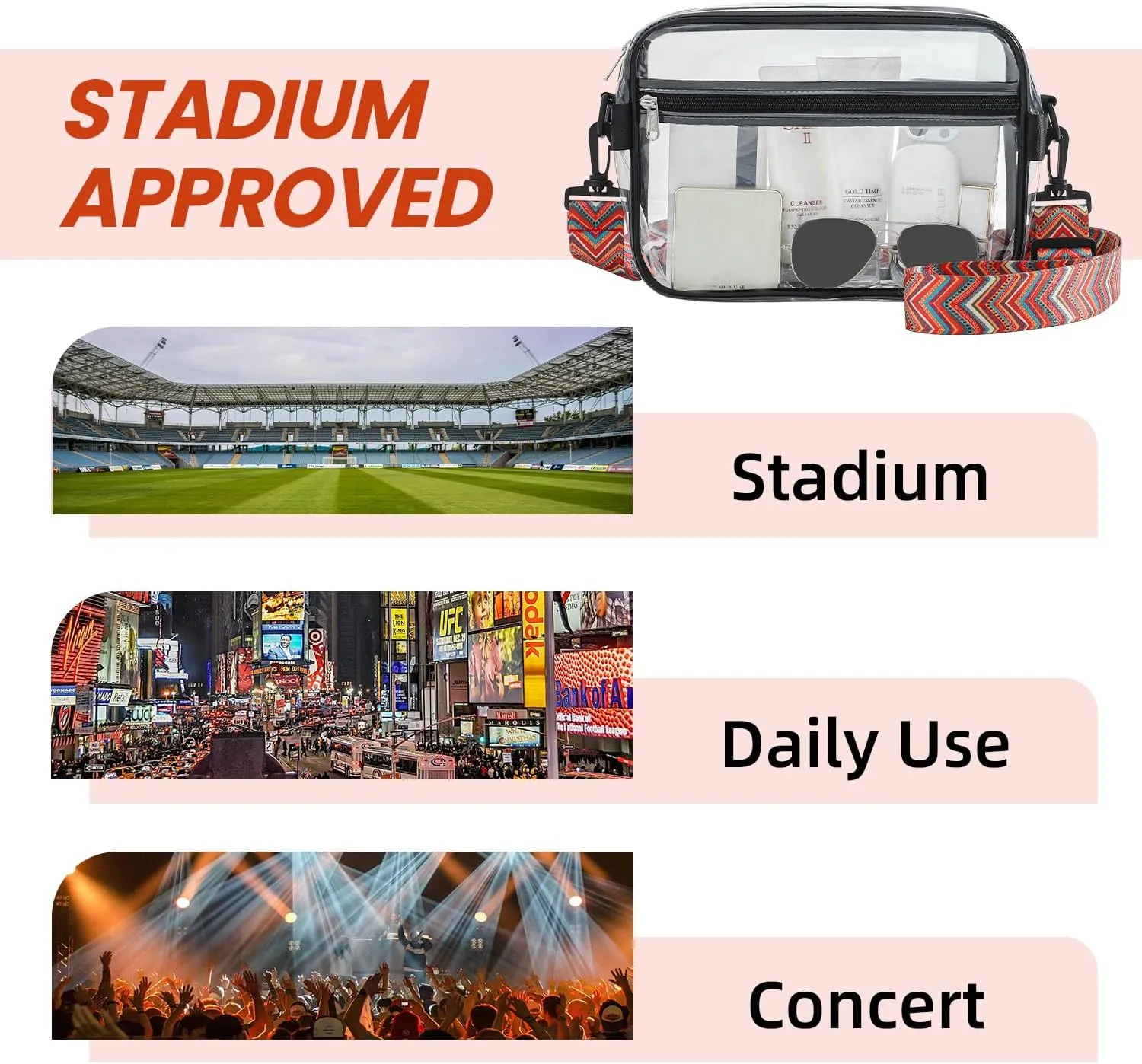 BAGAIL Clear Bag Stadium Approved Crossbody Shoulder Messenger Clear Purse with Adjustable Strap
