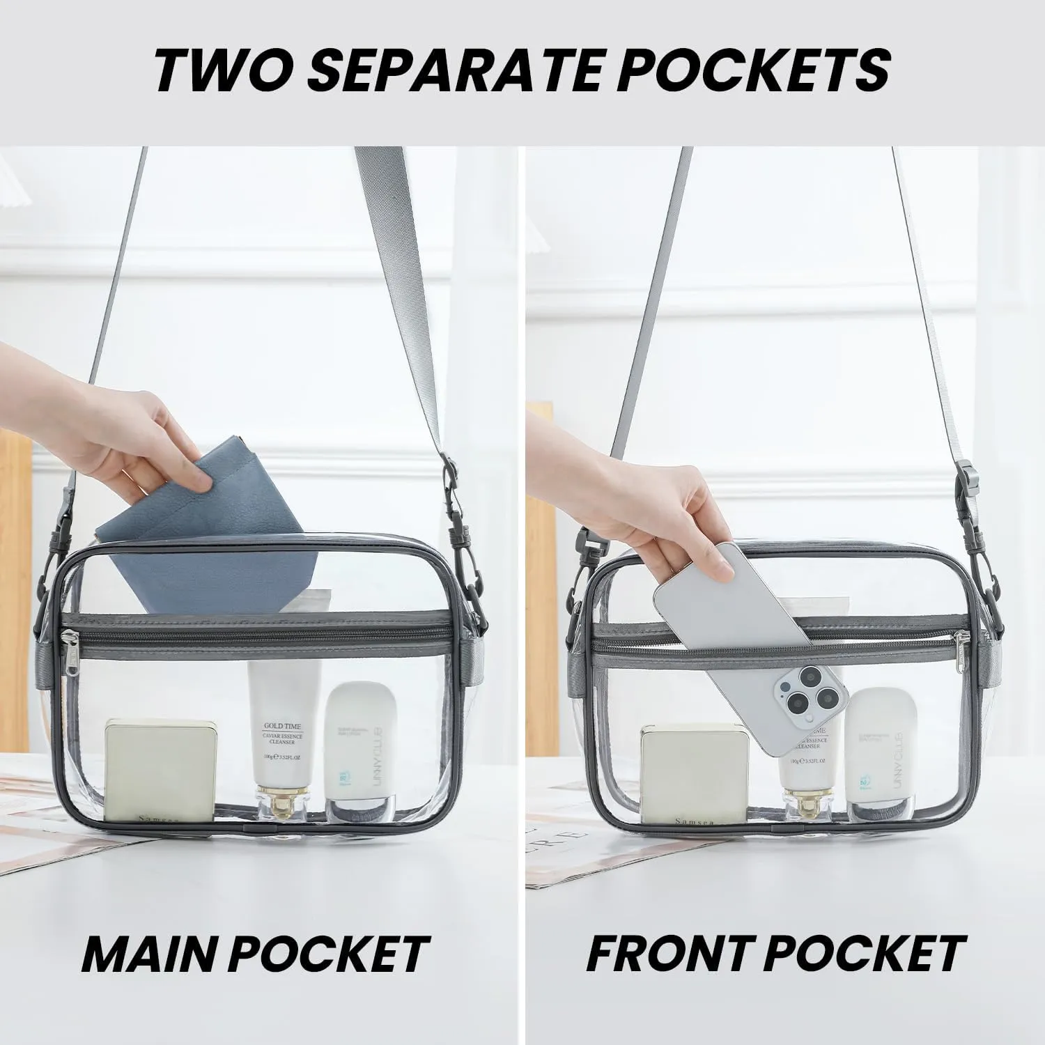 BAGAIL Clear Bag Stadium Approved Crossbody Shoulder Messenger Clear Purse with Adjustable Strap