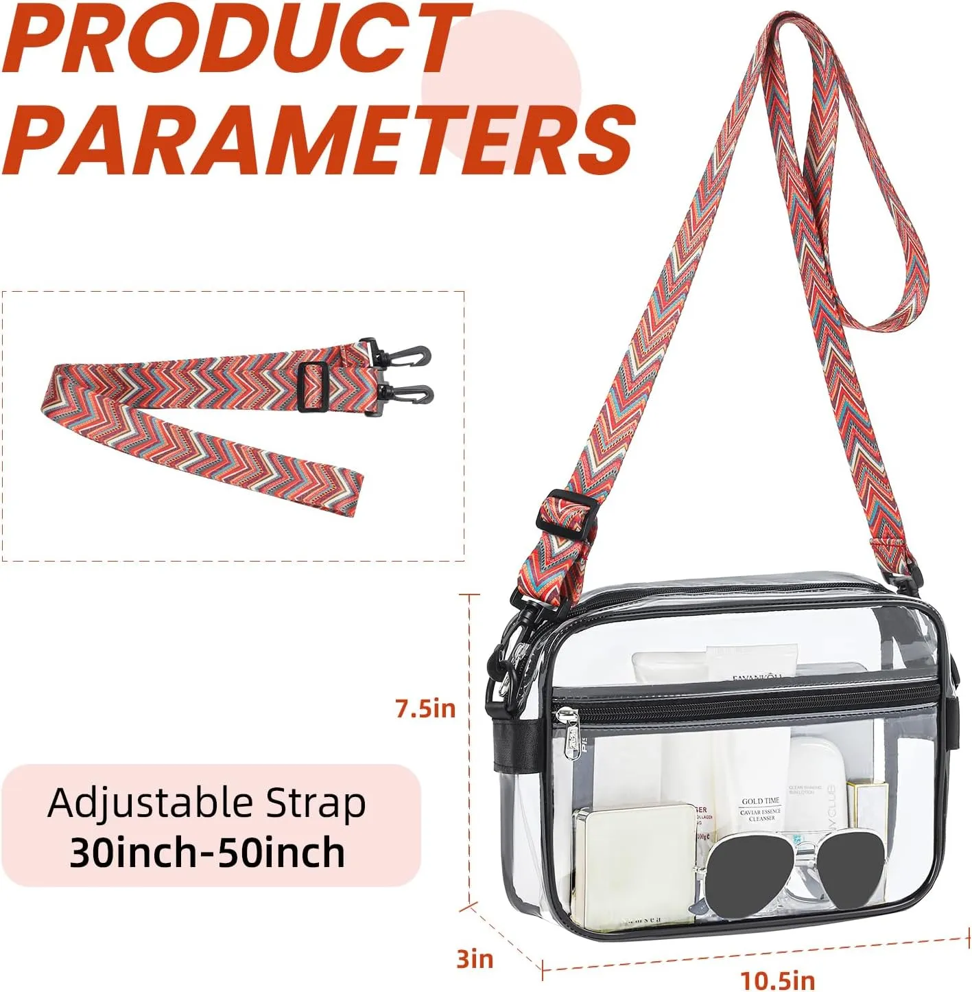 BAGAIL Clear Bag Stadium Approved Crossbody Shoulder Messenger Clear Purse with Adjustable Strap