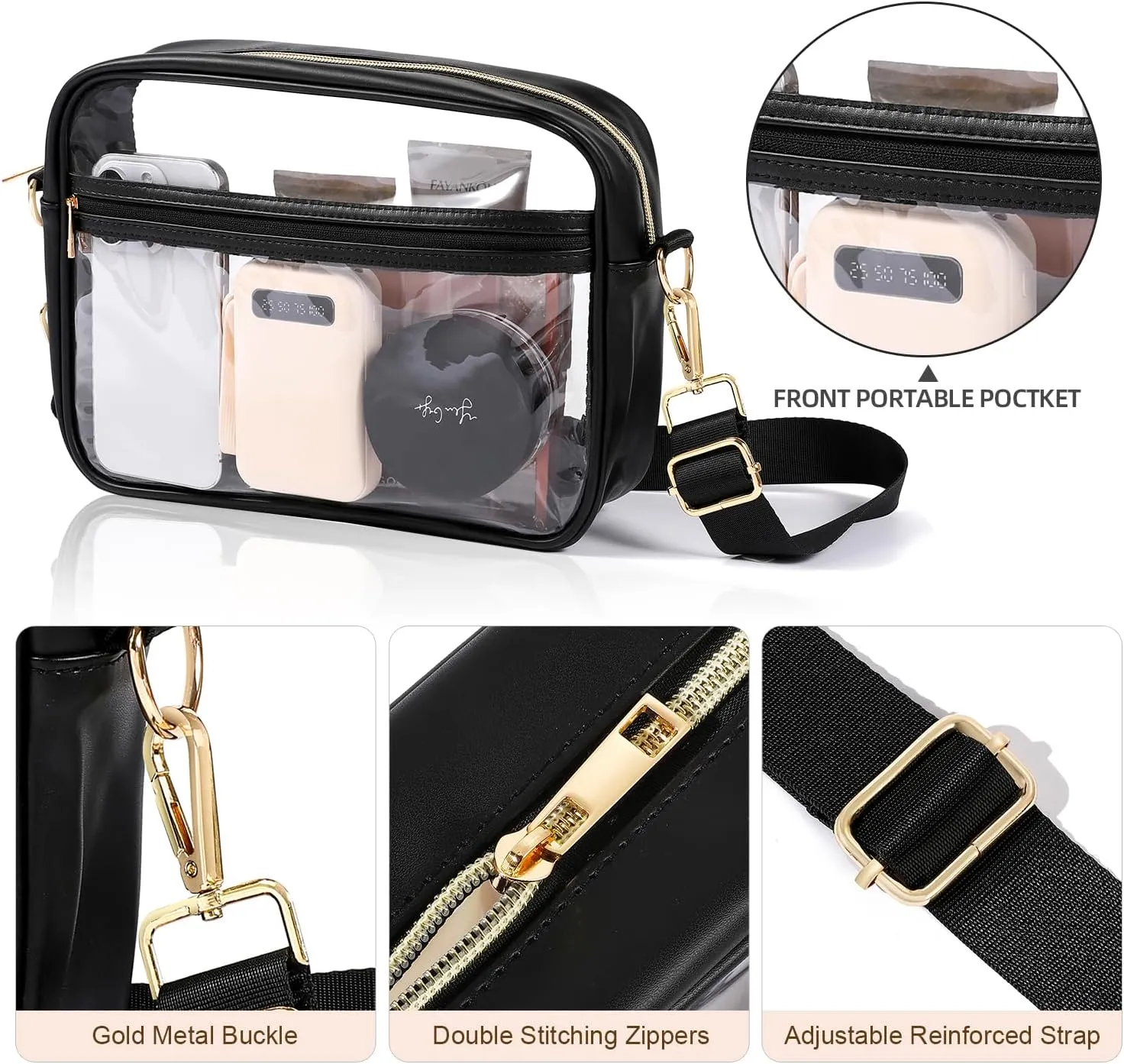 BAGAIL Clear Bag Stadium Approved Crossbody Shoulder Messenger Clear Purse with Adjustable Strap