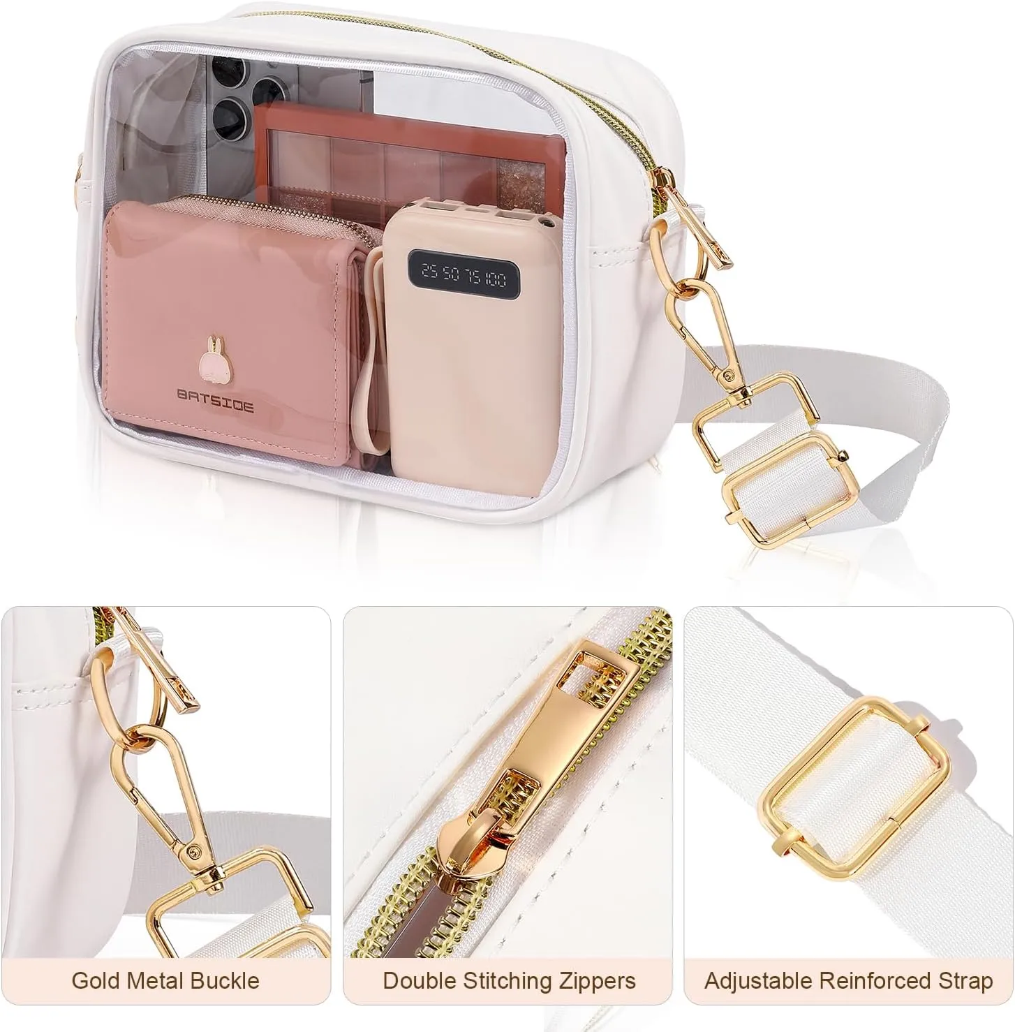 BAGAIL Clear Bag Stadium Approved Crossbody Shoulder Messenger Clear Purse with Adjustable Strap