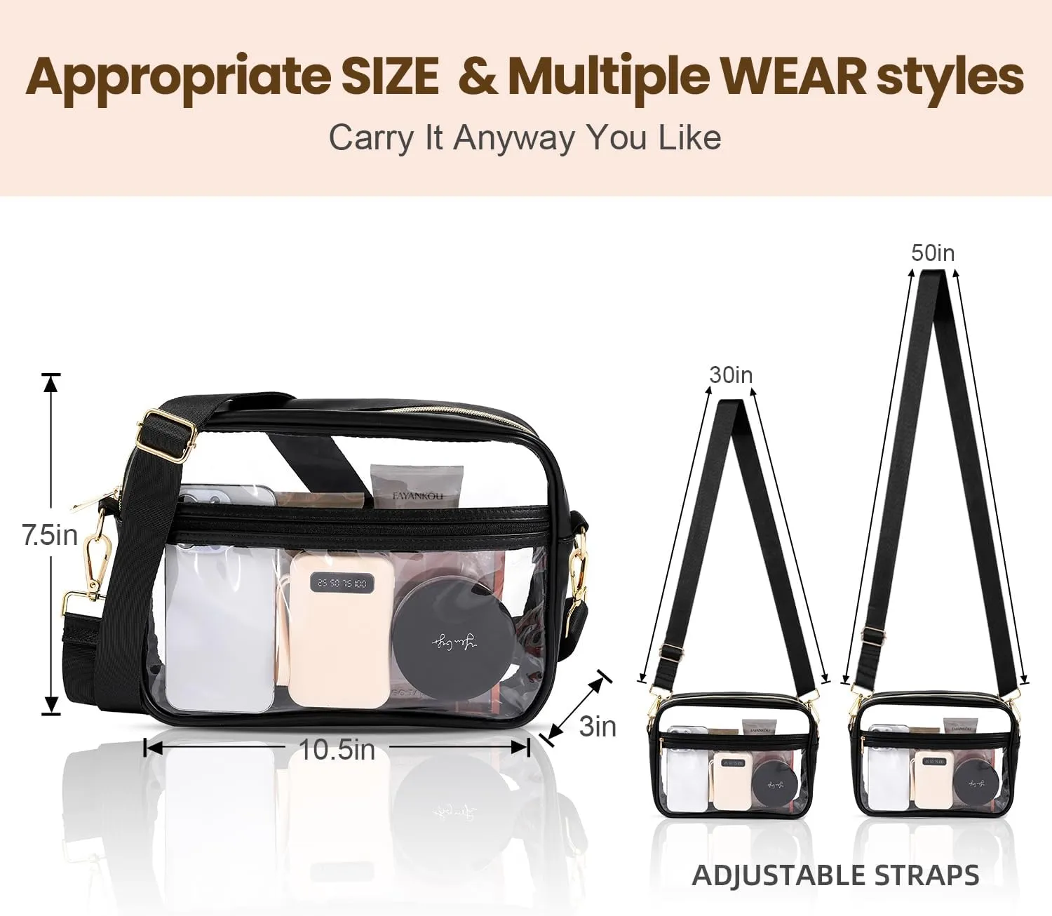 BAGAIL Clear Bag Stadium Approved Crossbody Shoulder Messenger Clear Purse with Adjustable Strap