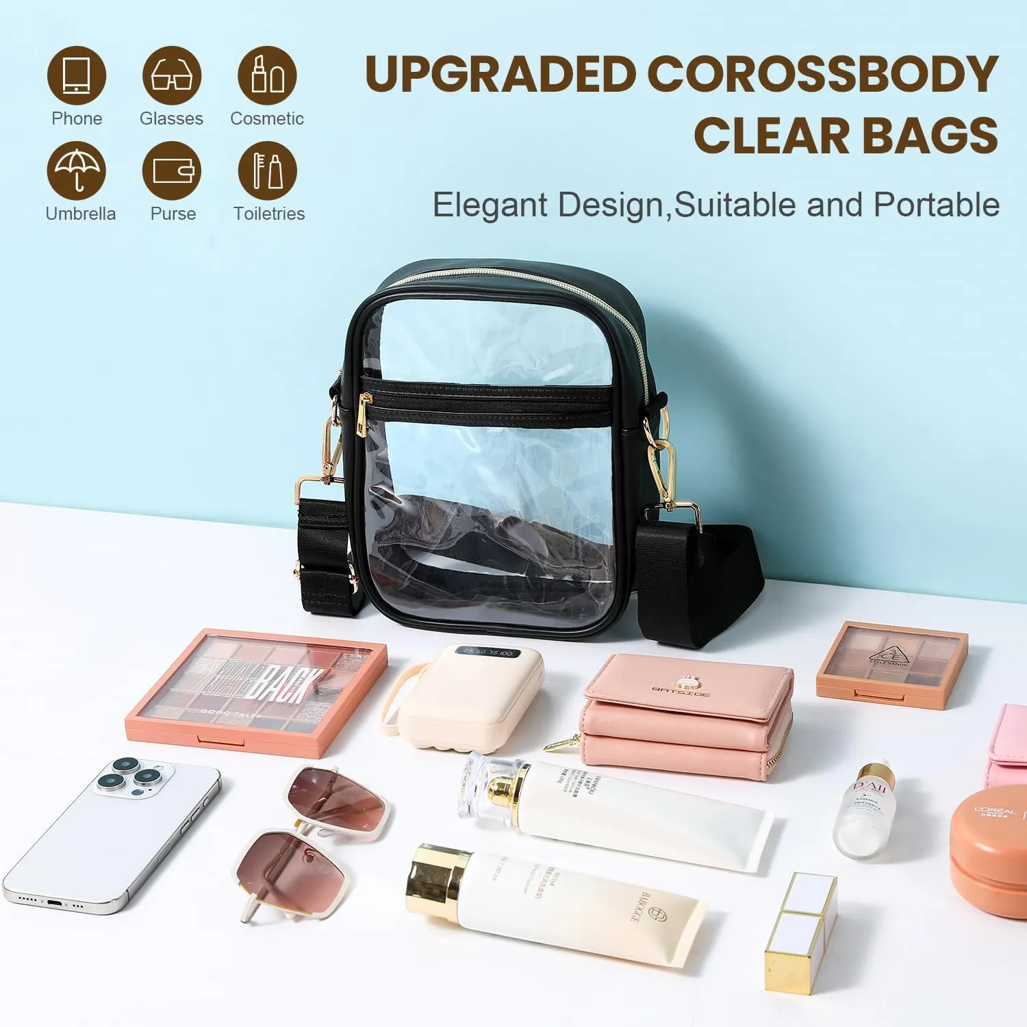 BAGAIL Clear Bag Stadium Approved Crossbody Shoulder Messenger Clear Purse with Adjustable Strap