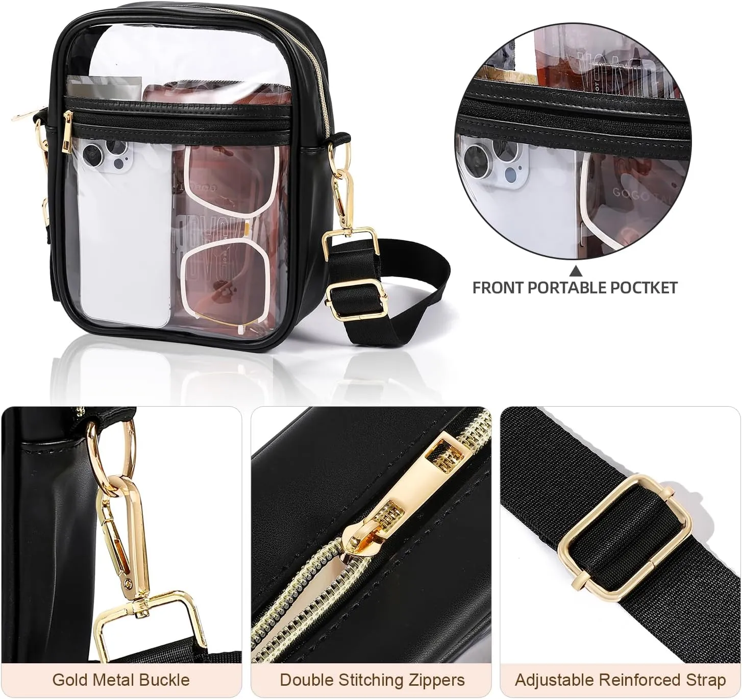 BAGAIL Clear Bag Stadium Approved Crossbody Shoulder Messenger Clear Purse with Adjustable Strap