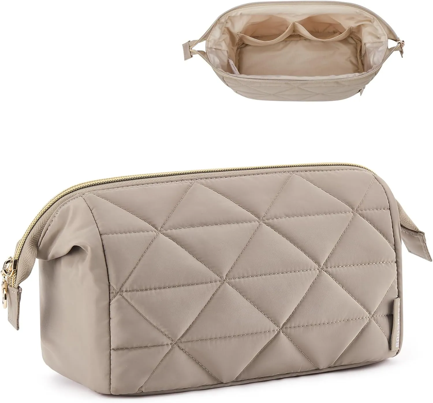 BAGSMART Makeup Bag Travel Cosmetic Bag, Puffy Padded Make Up Bags for Women Makeup Organizer Case, Wide-open Pouch Purse Travel Essentials Toiletries Accessories Brushes (Camel)