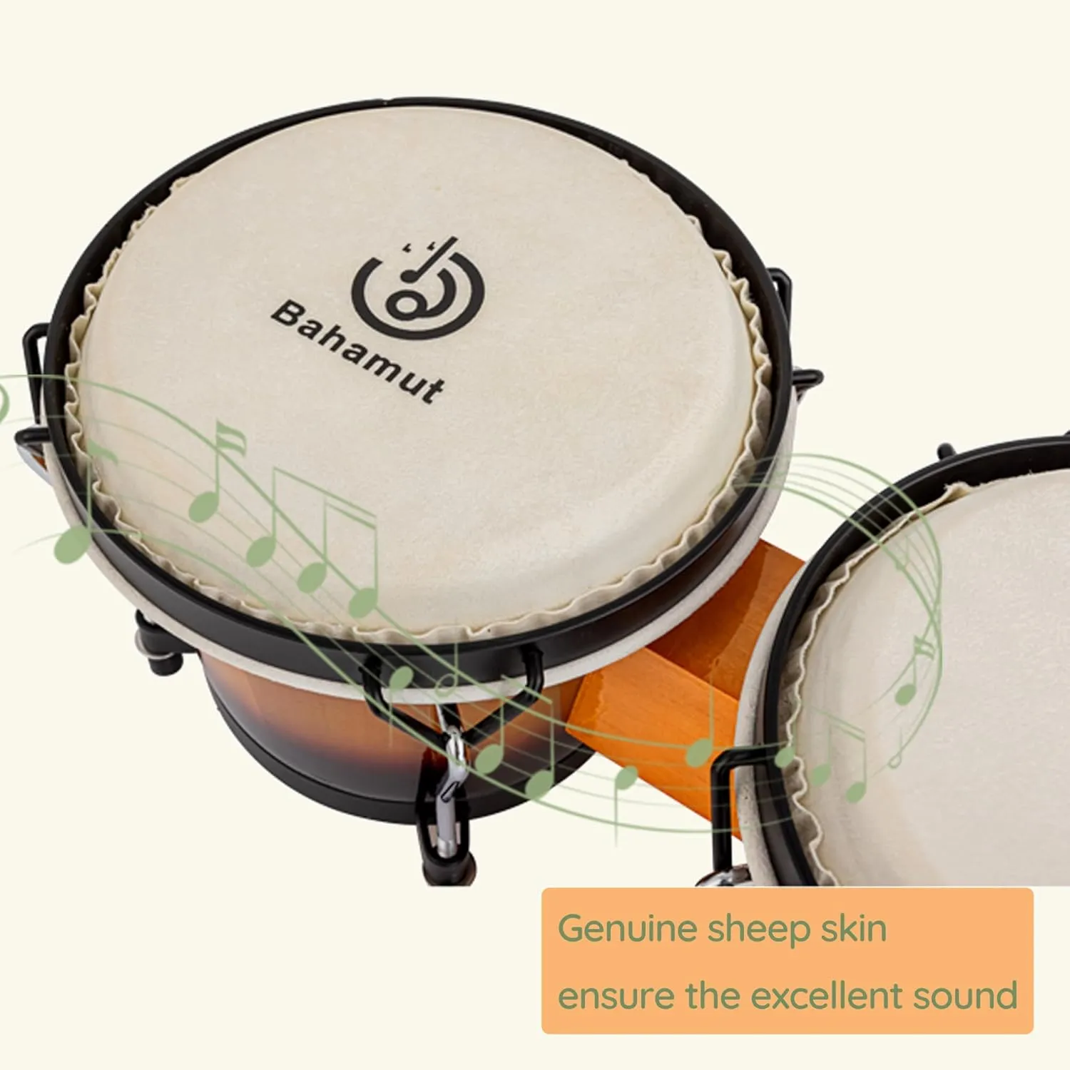 BAHAMUT Bongo Drum Set, 6" 7" Wooden Bongos Gift for Adults & Kids Beginners, Ideal Percussion for Education and Practice, Comes with Tuning Wrench & Waterproof Bag