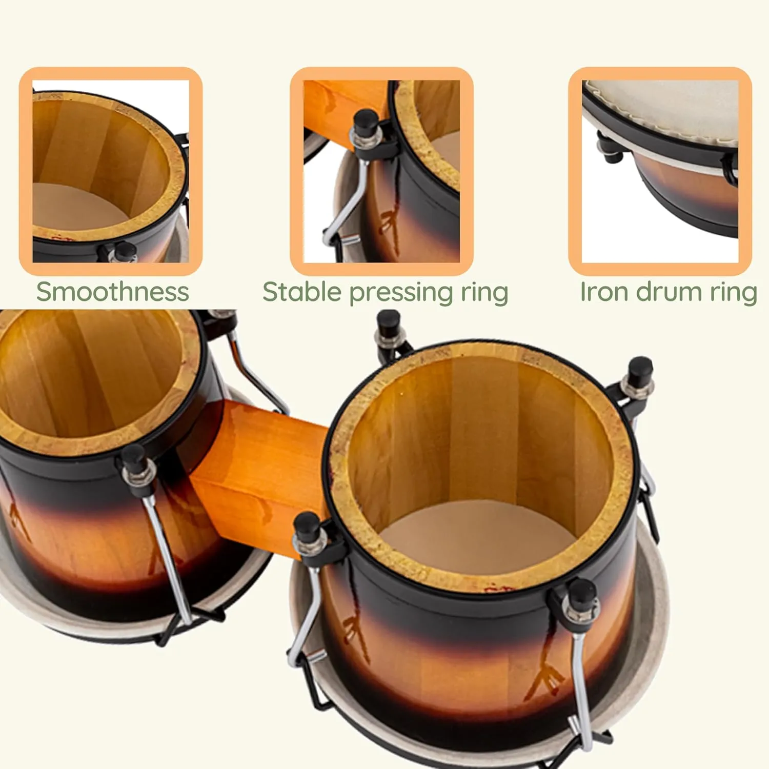 BAHAMUT Bongo Drum Set, 6" 7" Wooden Bongos Gift for Adults & Kids Beginners, Ideal Percussion for Education and Practice, Comes with Tuning Wrench & Waterproof Bag