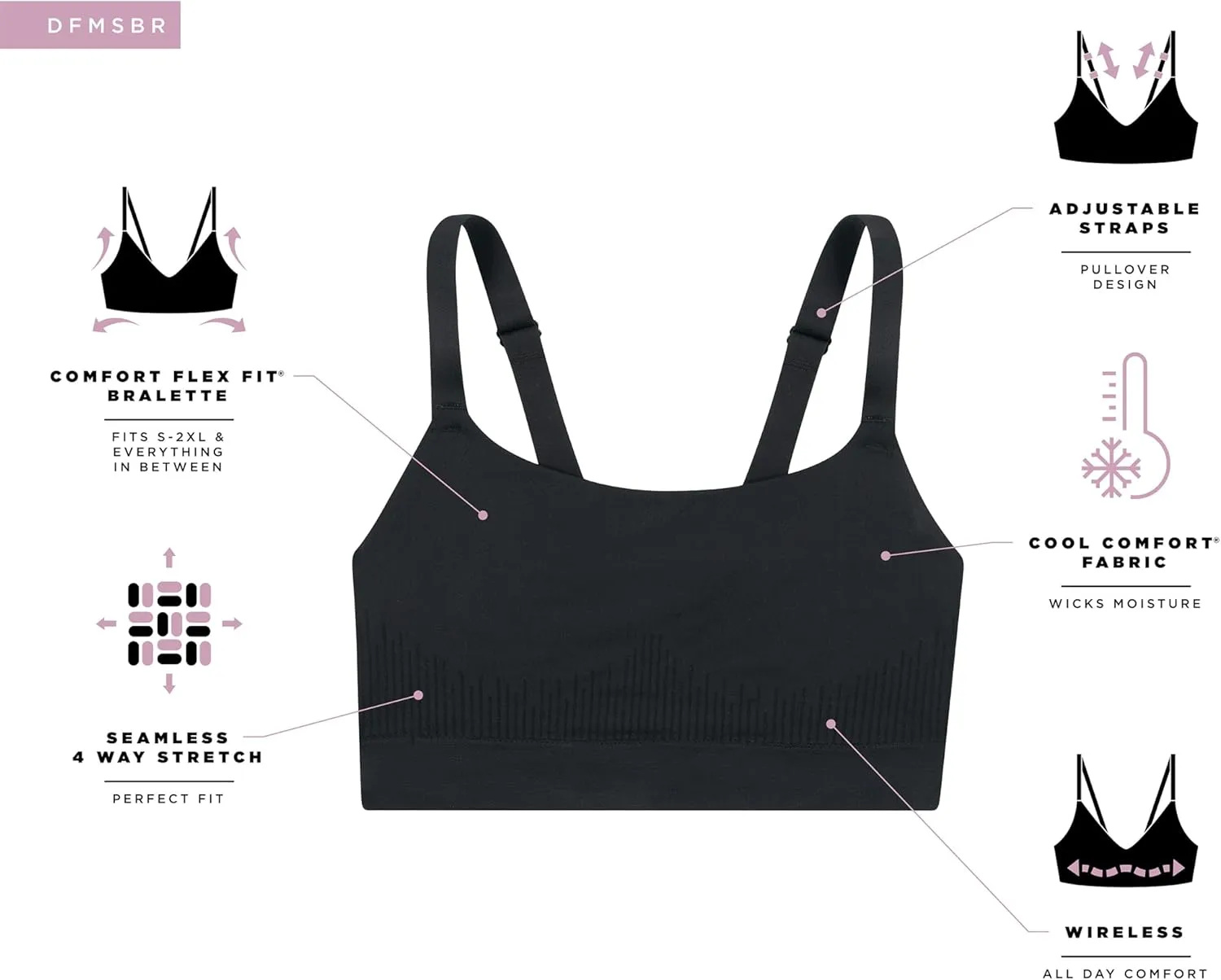 Bali Women's Modern Seamless, Pullover Wireless Bralette with Adjustable Straps