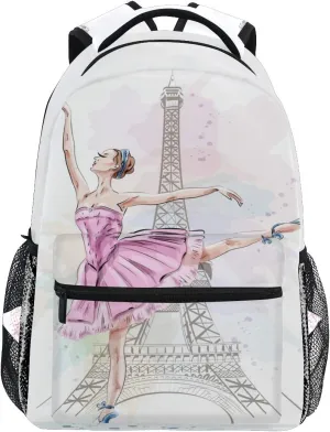 Ballerina Eiffel Tower School Backpack , Ballet Dancer Bookbag Schoolbag Daypacks Shoulder Bag Laptop Bag for Teens Kids Boys Girls