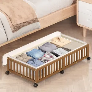 Bamboo Under Bed Storage Containers with Wheels, 1 Pack Large Under the Bed Shoe Storage Bins, Wood Rolling Underbed Drawers Organizer for Bedroom Closet Clothes Blanket Under Crib Toy Walunt
