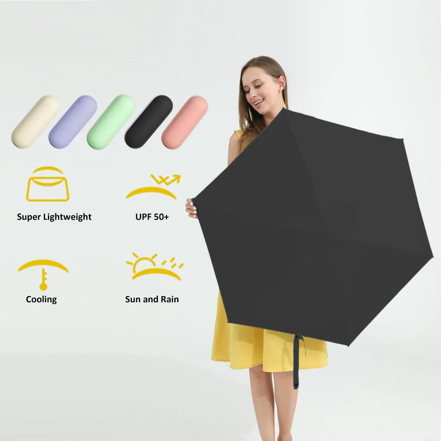 BAODINI Travel Mini Umbrella for Purse With Case Small Compact UV Sun Protection Sun Lightweight Tiny Pocket Umbrella for Women Kids and Men