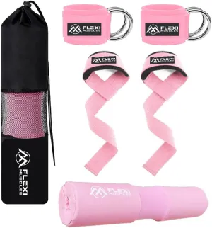 Barbell Pad, Ankle Straps, and Lifting Straps Combo - Ultimate Comfort & Support for Weightlifting, Squats, Hip Thrusts, and Strength Training.