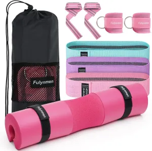 Barbell Pad Set with Hip Thrust Squat Pad Lifting Wrist Straps Ankle Straps for Cable Machines Resistance Bands Carry Bag Gym Accessories
