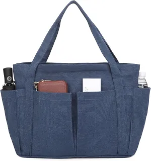 Barsine Large Canvas Tote for Women, Travel Shoulder Bag Top Handle Handbag with Pockets for Gym, Work, Travel