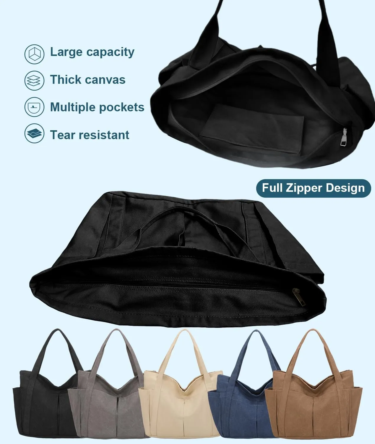 Barsine Large Canvas Tote for Women, Travel Shoulder Bag Top Handle Handbag with Pockets for Gym, Work, Travel