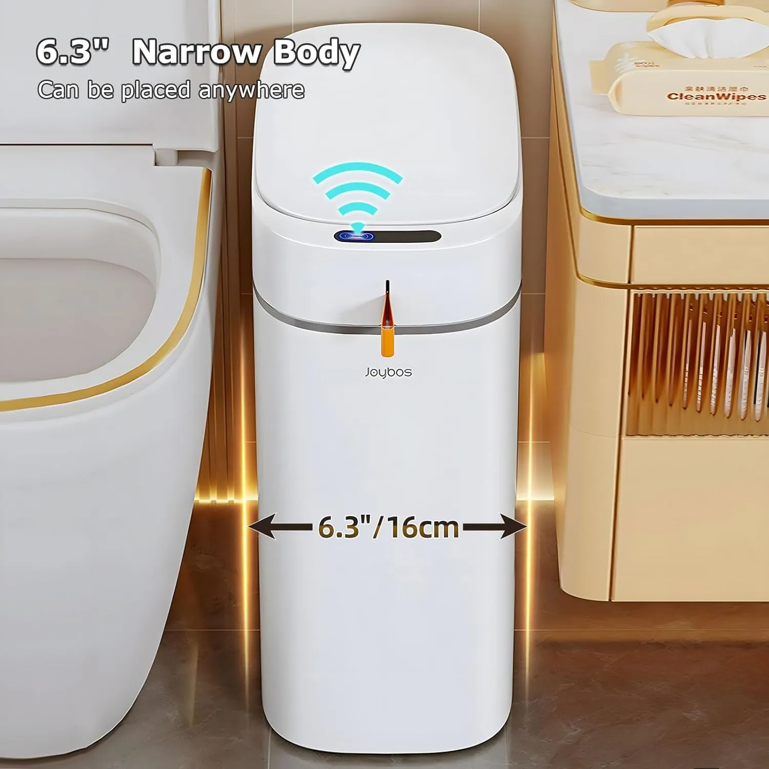 Bathroom Trash Can with Lid, 2.2 Gallon Automatic Touchless Motion Sensor Small Garbage Can, Smart Slim Trash Bin for Kitchen, Office, Bedroom, Living Room, 7 Rolls of Trash Bags