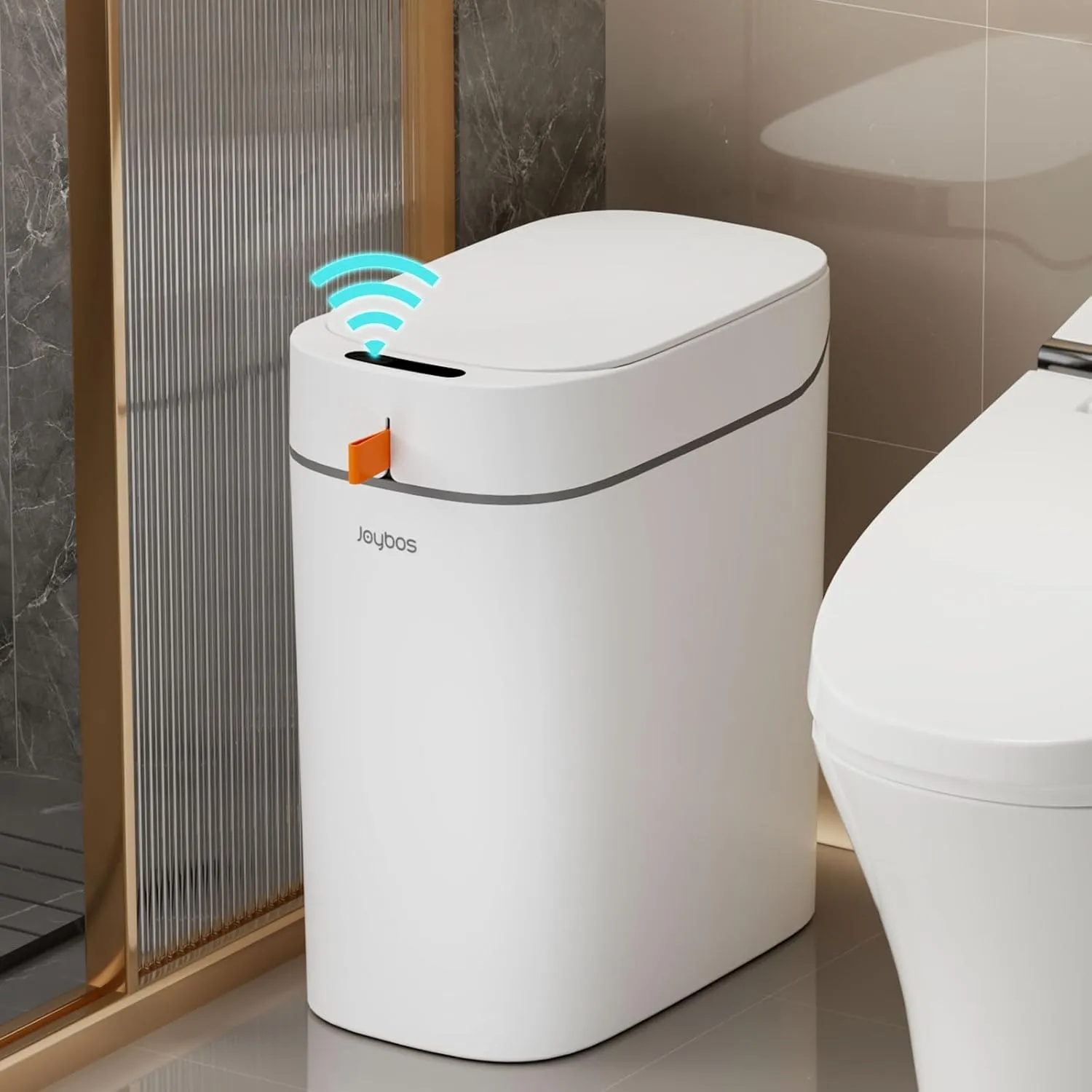 Bathroom Trash Can with Lid, 2.2 Gallon Automatic Touchless Motion Sensor Small Garbage Can, Smart Slim Trash Bin for Kitchen, Office, Bedroom, Living Room, 7 Rolls of Trash Bags