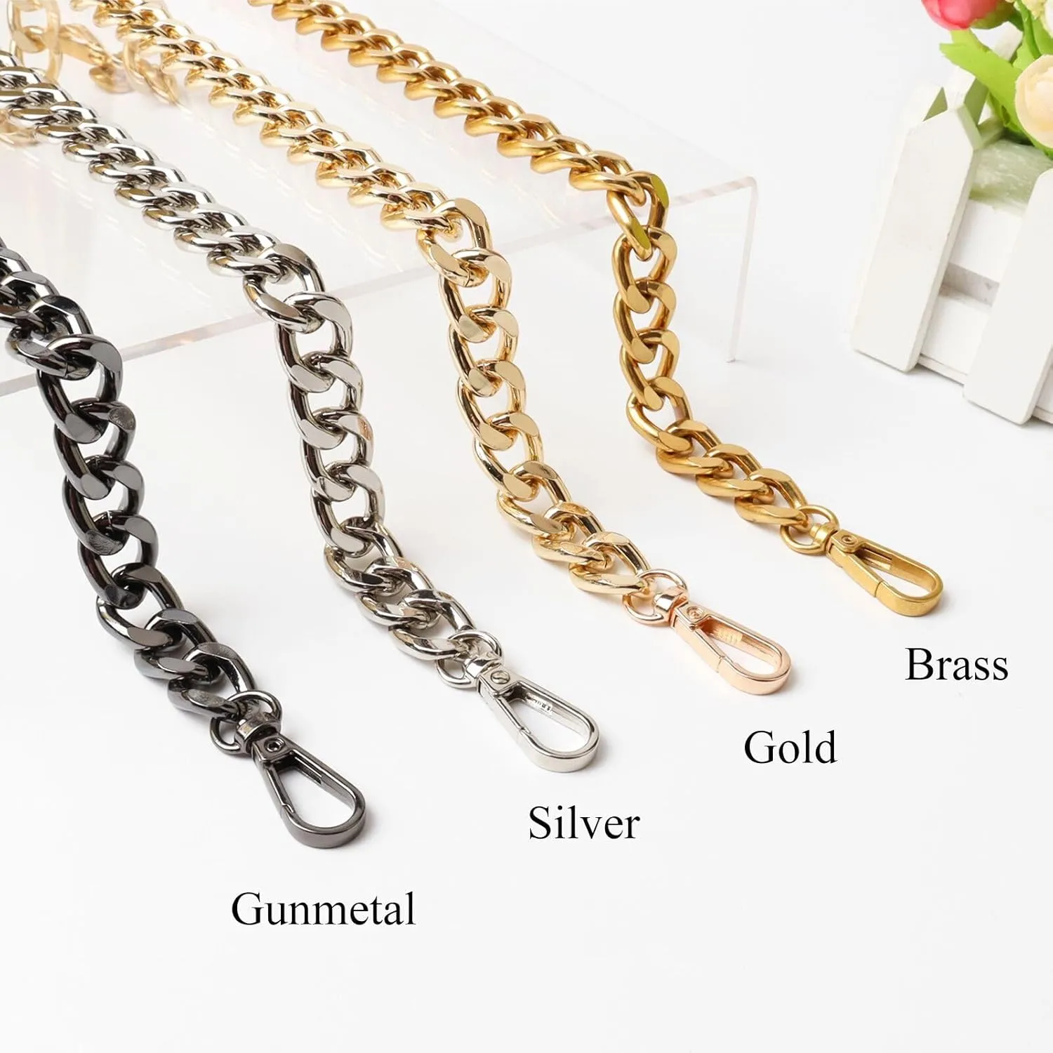 BEAULEGAN Chunky Purse Chain Handles - Short Strap Replacement for Handbag Set of 2, 17.7 & 5 Inches Long