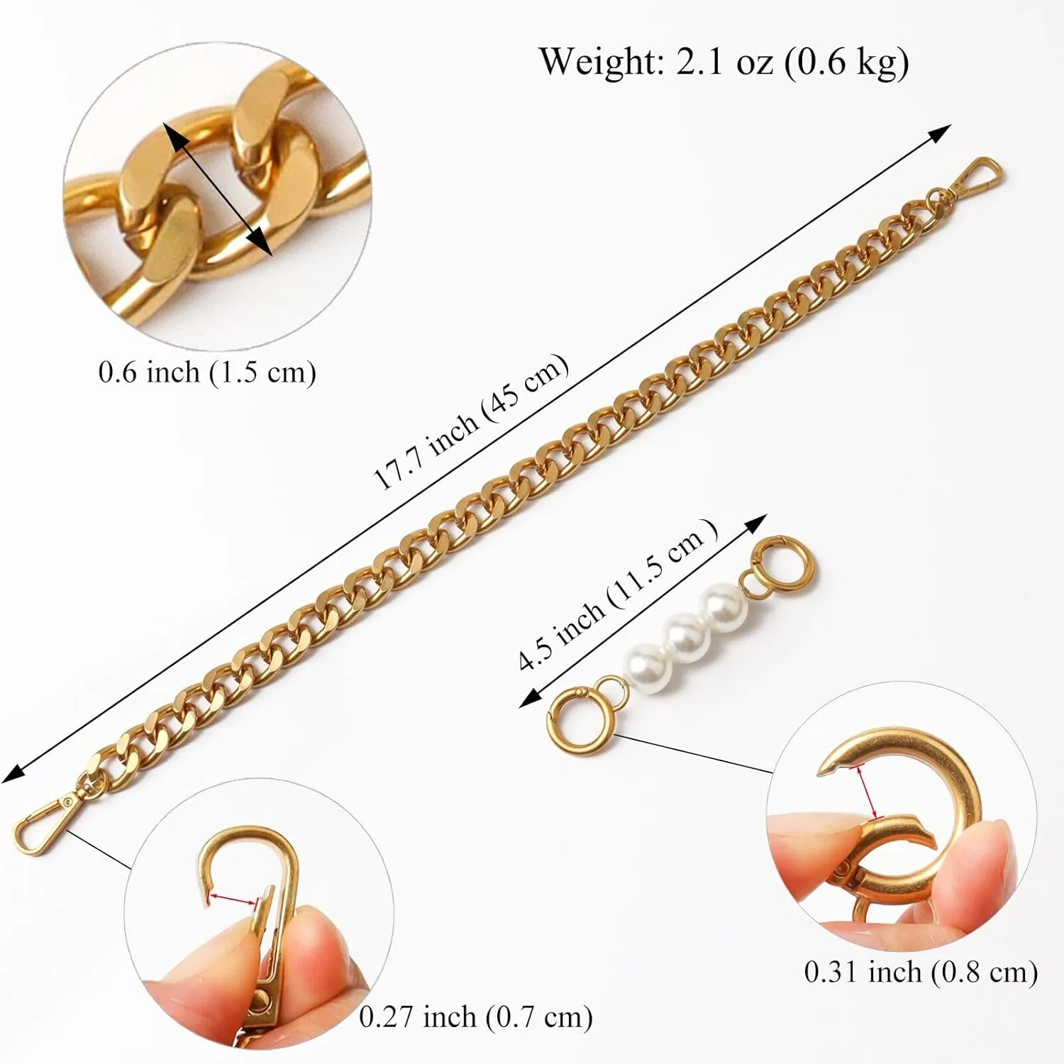 BEAULEGAN Chunky Purse Chain Handles - Short Strap Replacement for Handbag Set of 2, 17.7 & 5 Inches Long
