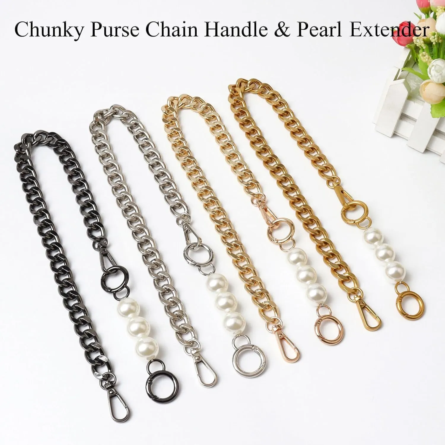 BEAULEGAN Chunky Purse Chain Handles - Short Strap Replacement for Handbag Set of 2, 17.7 & 5 Inches Long
