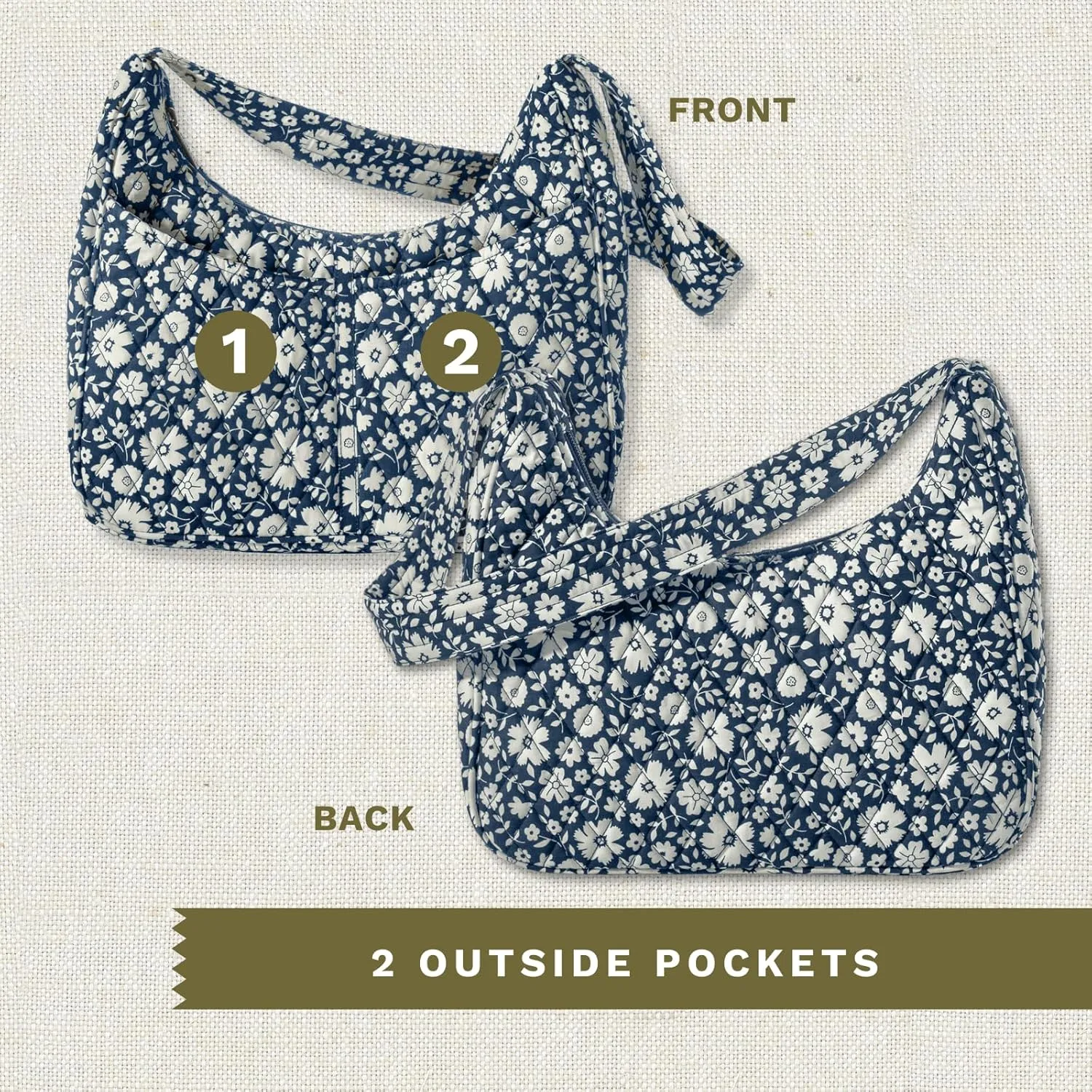Bella Taylor Blakely - Hobo Shoulder Bag for Women - Lightweight Quilted Fabric Purse with Pockets
