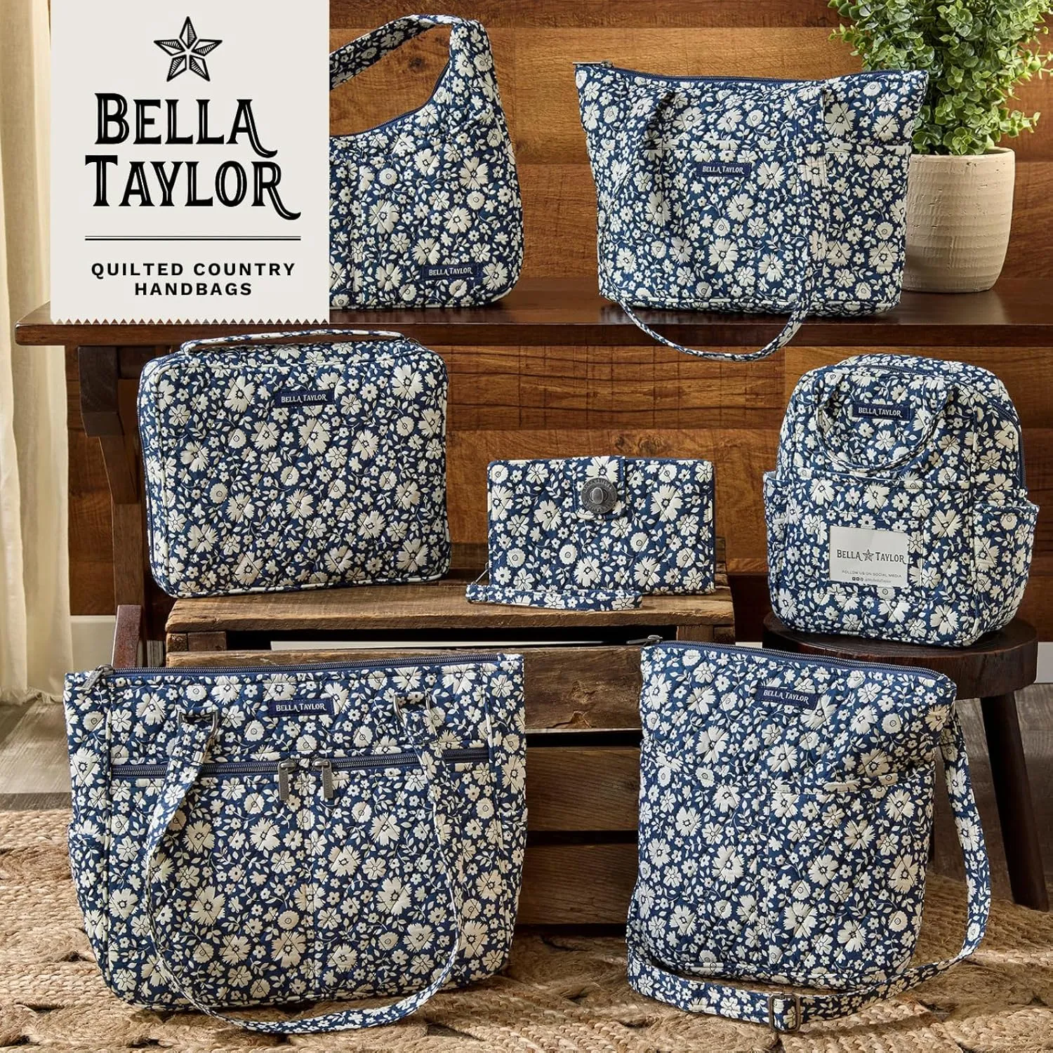 Bella Taylor Blakely - Hobo Shoulder Bag for Women - Lightweight Quilted Fabric Purse with Pockets